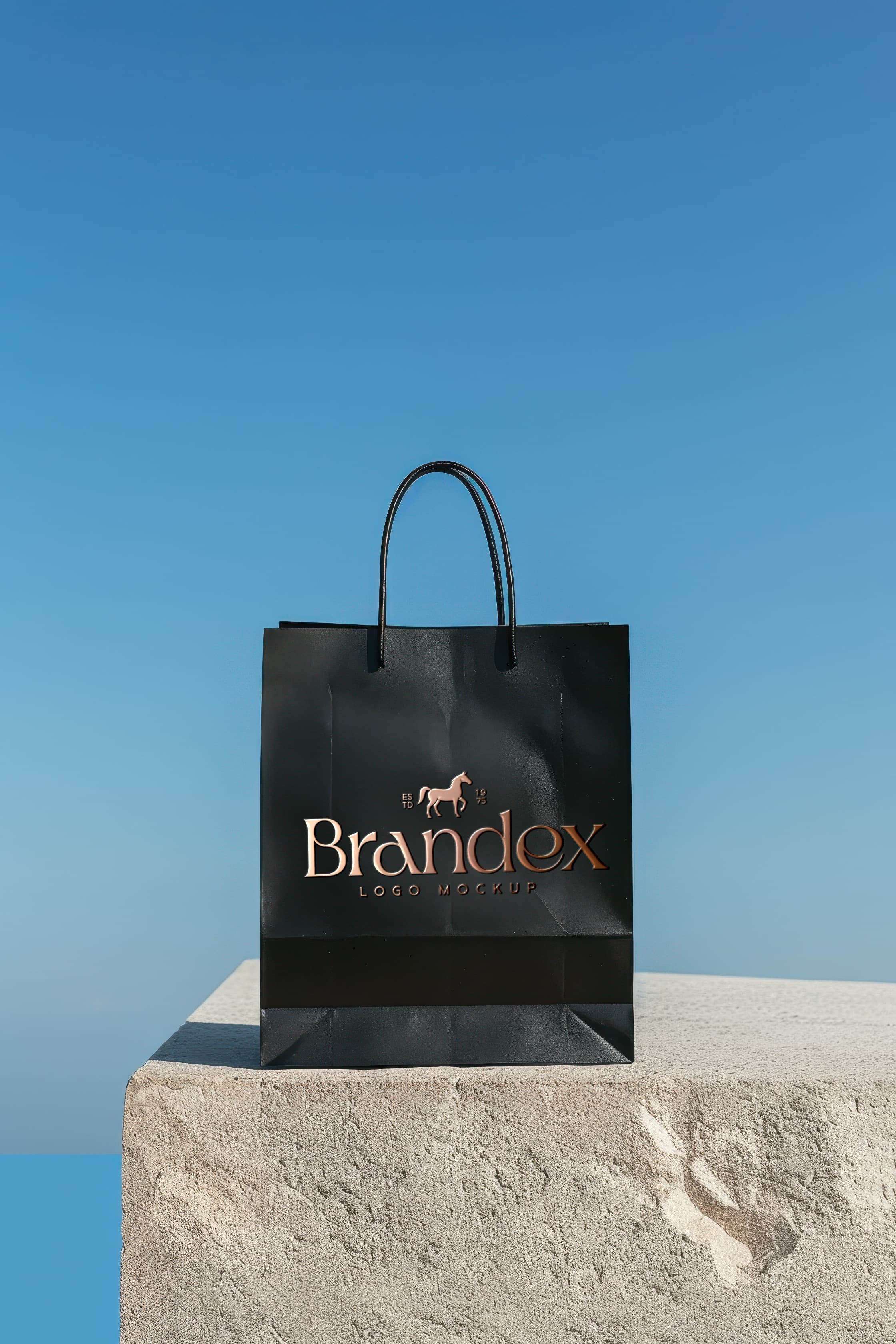 Glossy black paper bag mockup