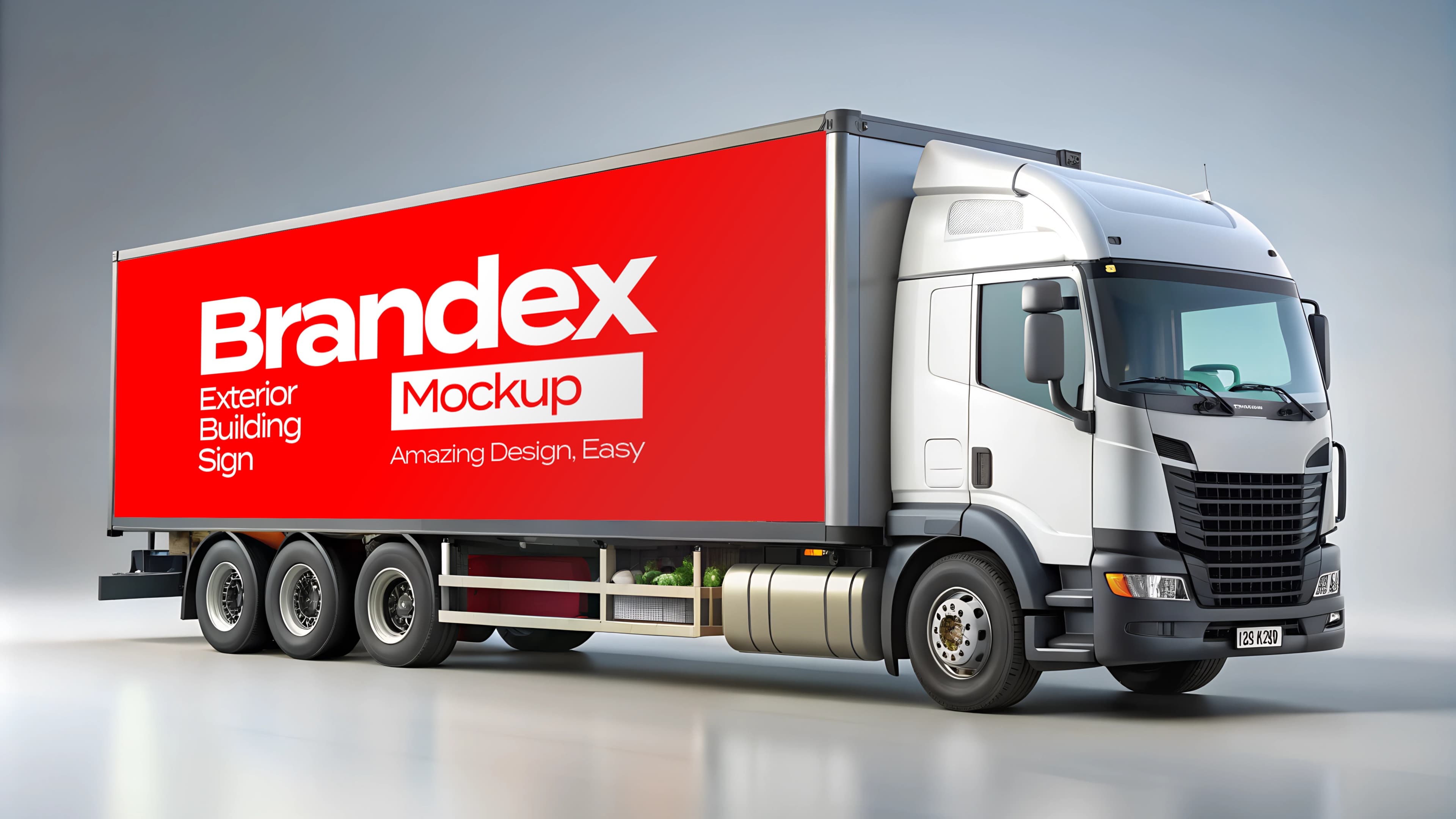 Red truck side advertisement mockup
