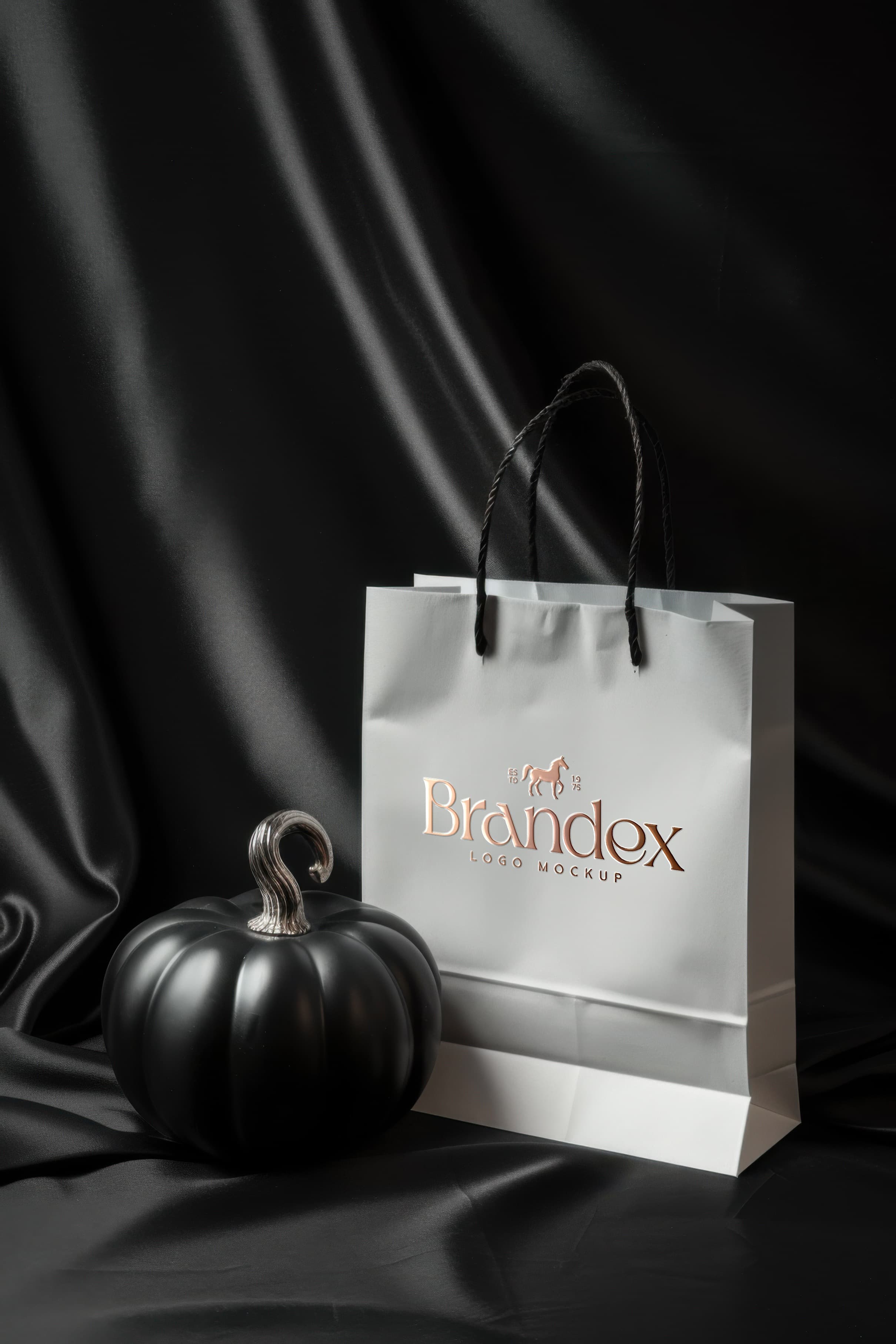 Luxury shopping bag and pumpkin mockup