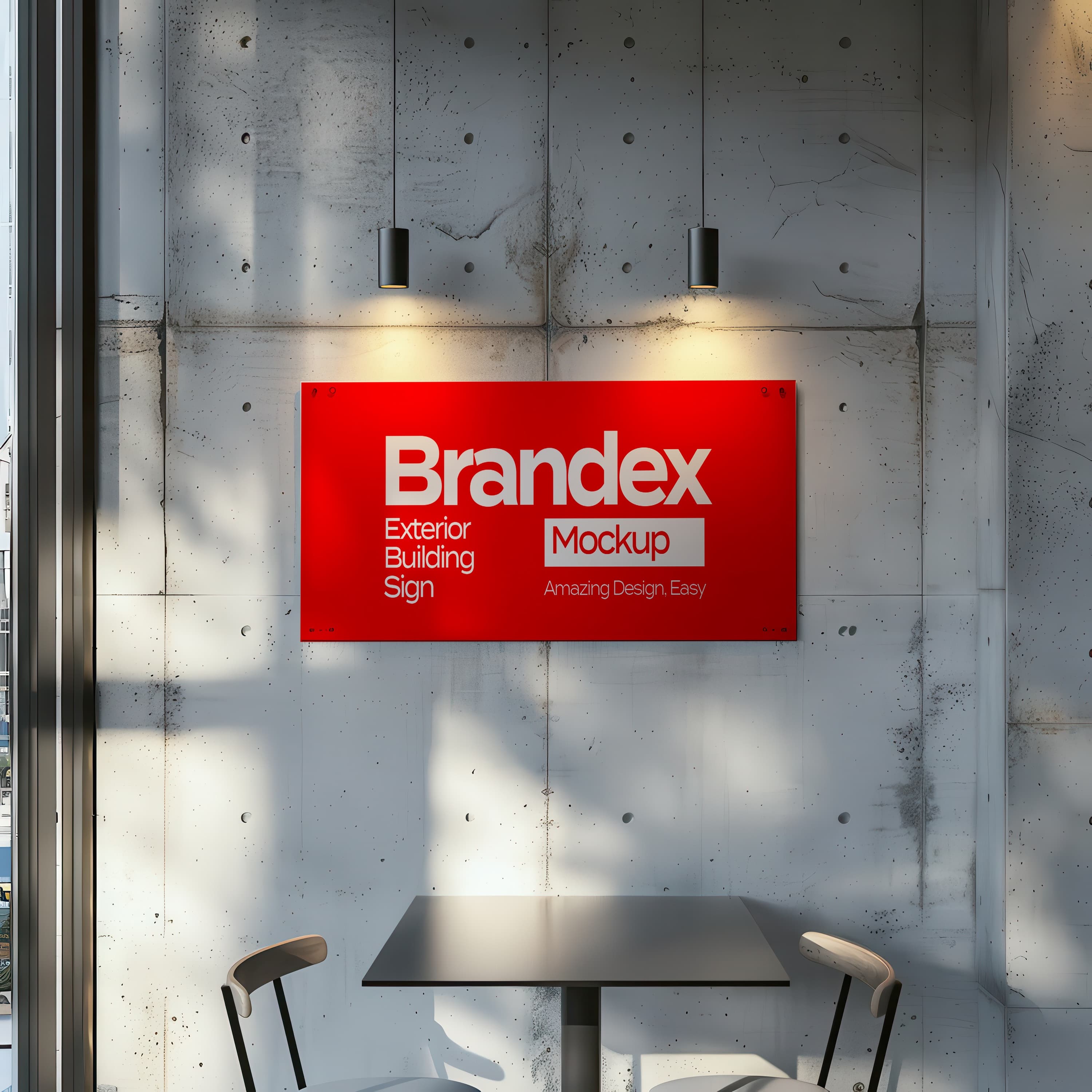 Red exterior building sign mockup