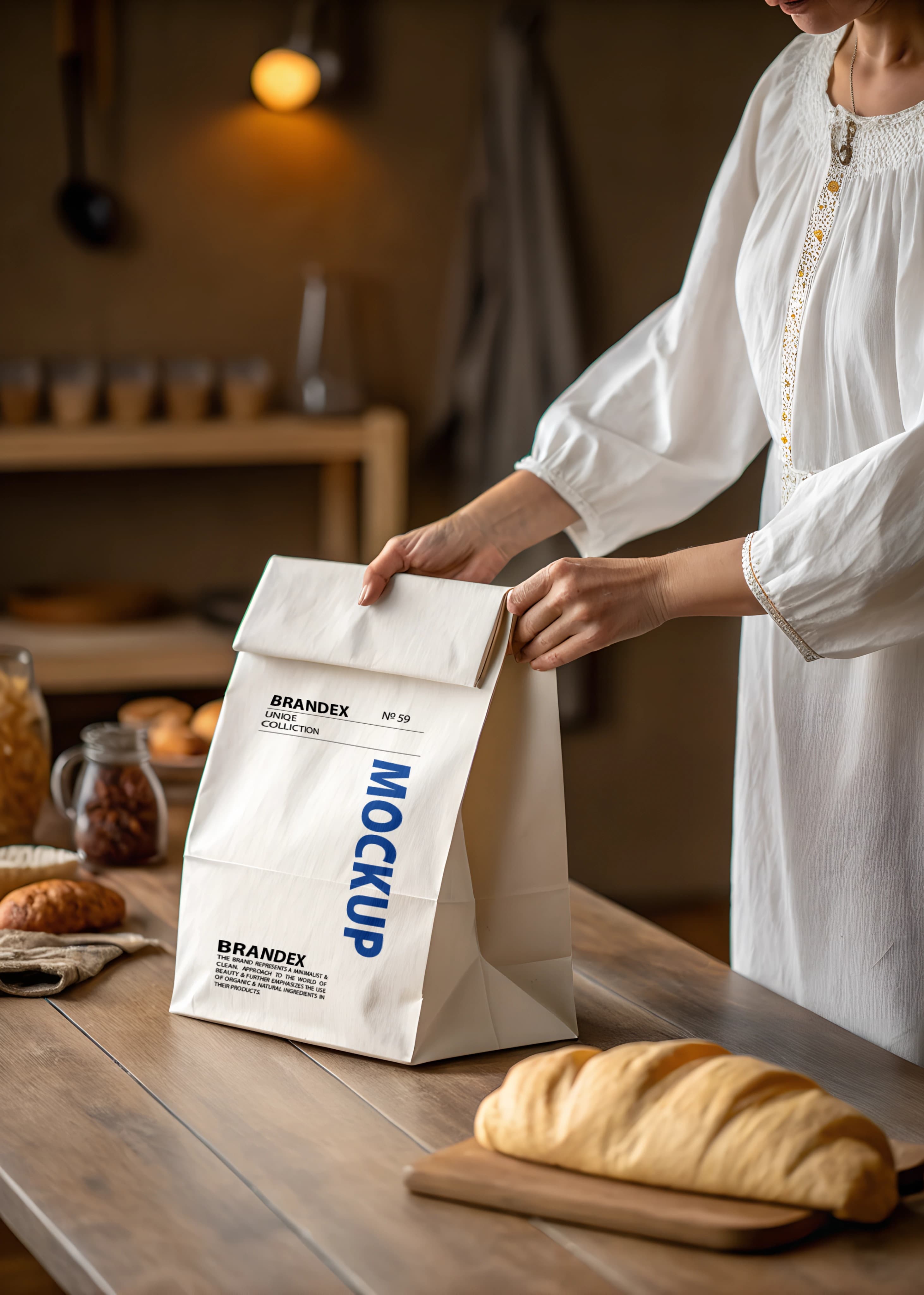 Rustic kitchen paper bag mockup
