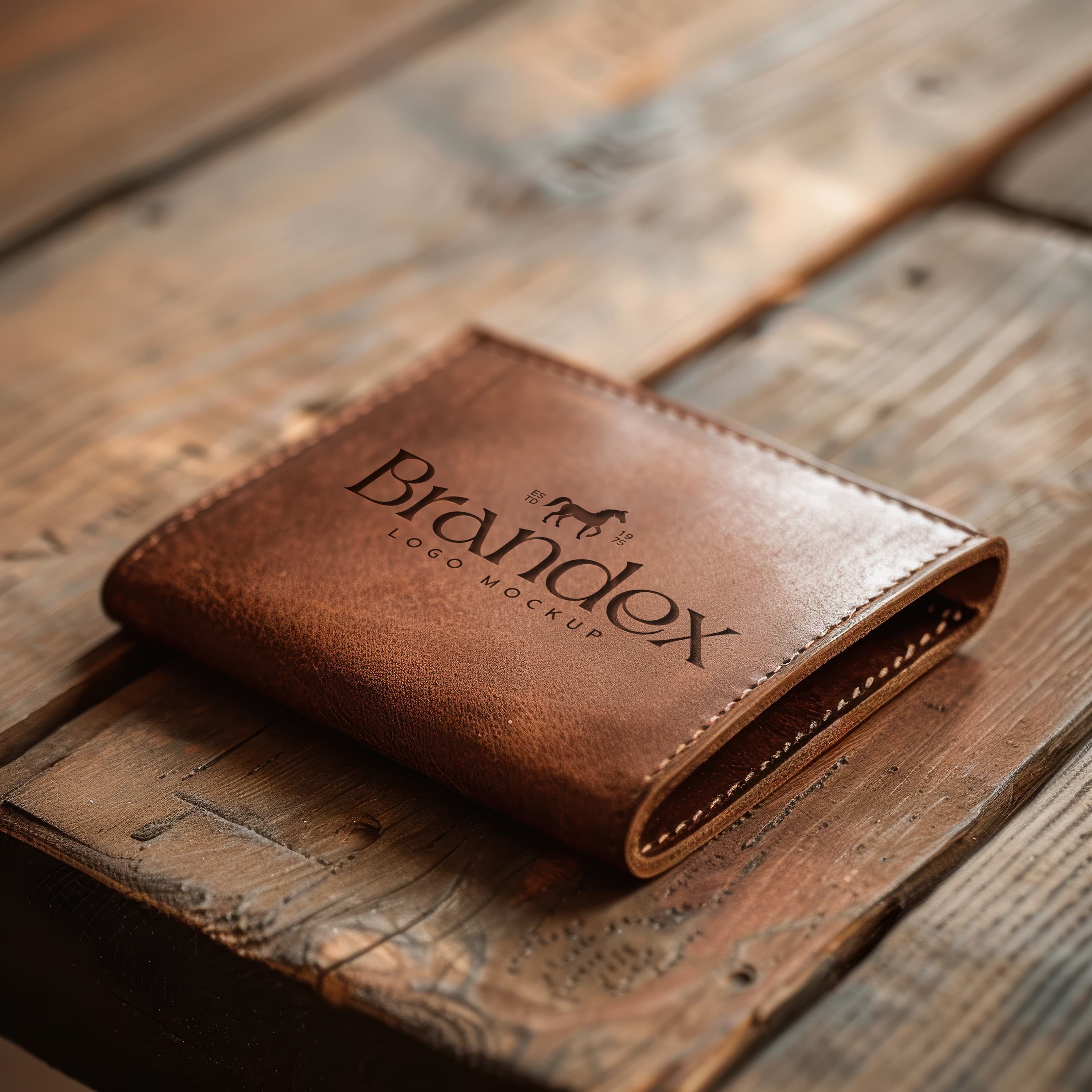 Rustic leather wallet mockup