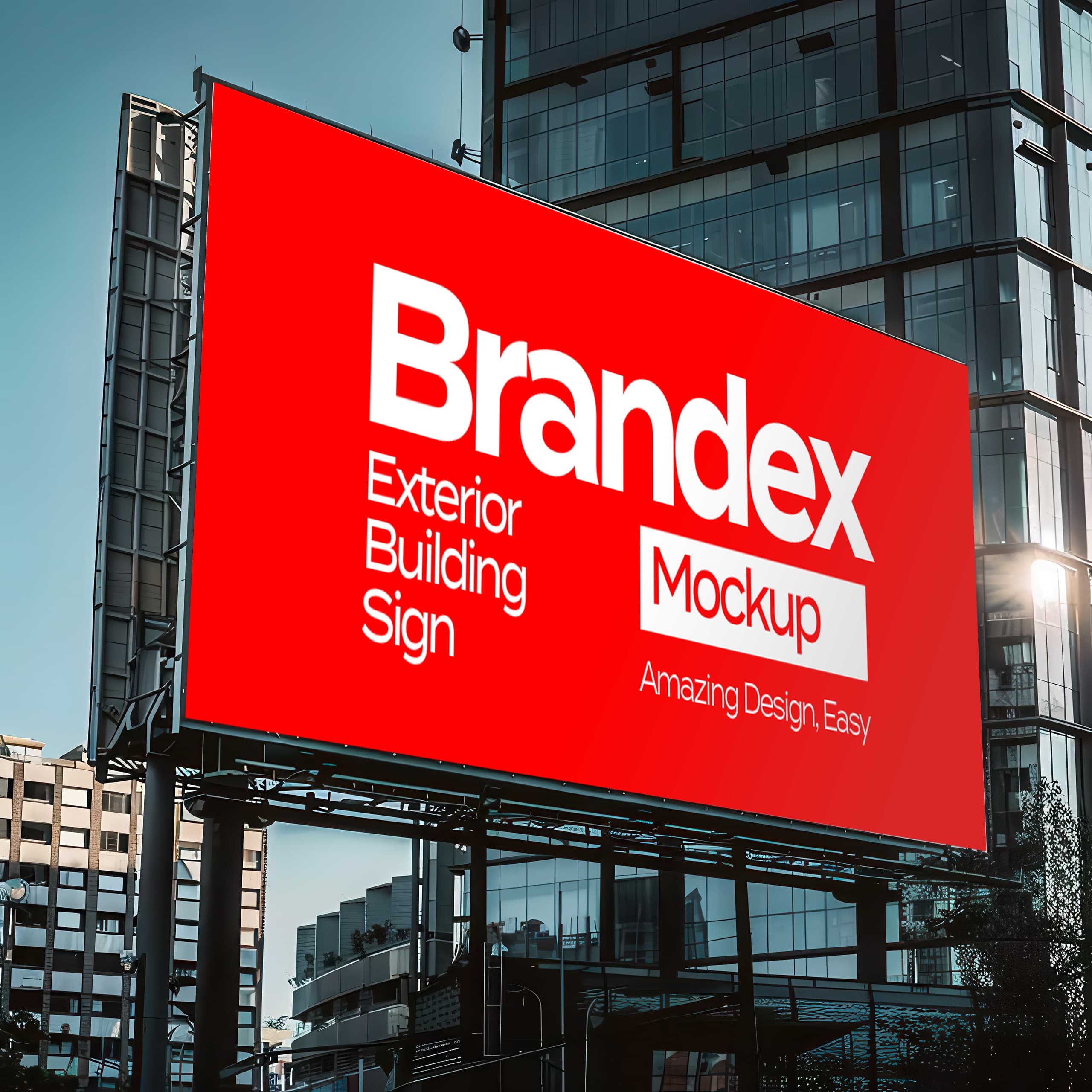 Large red exterior building sign mockup