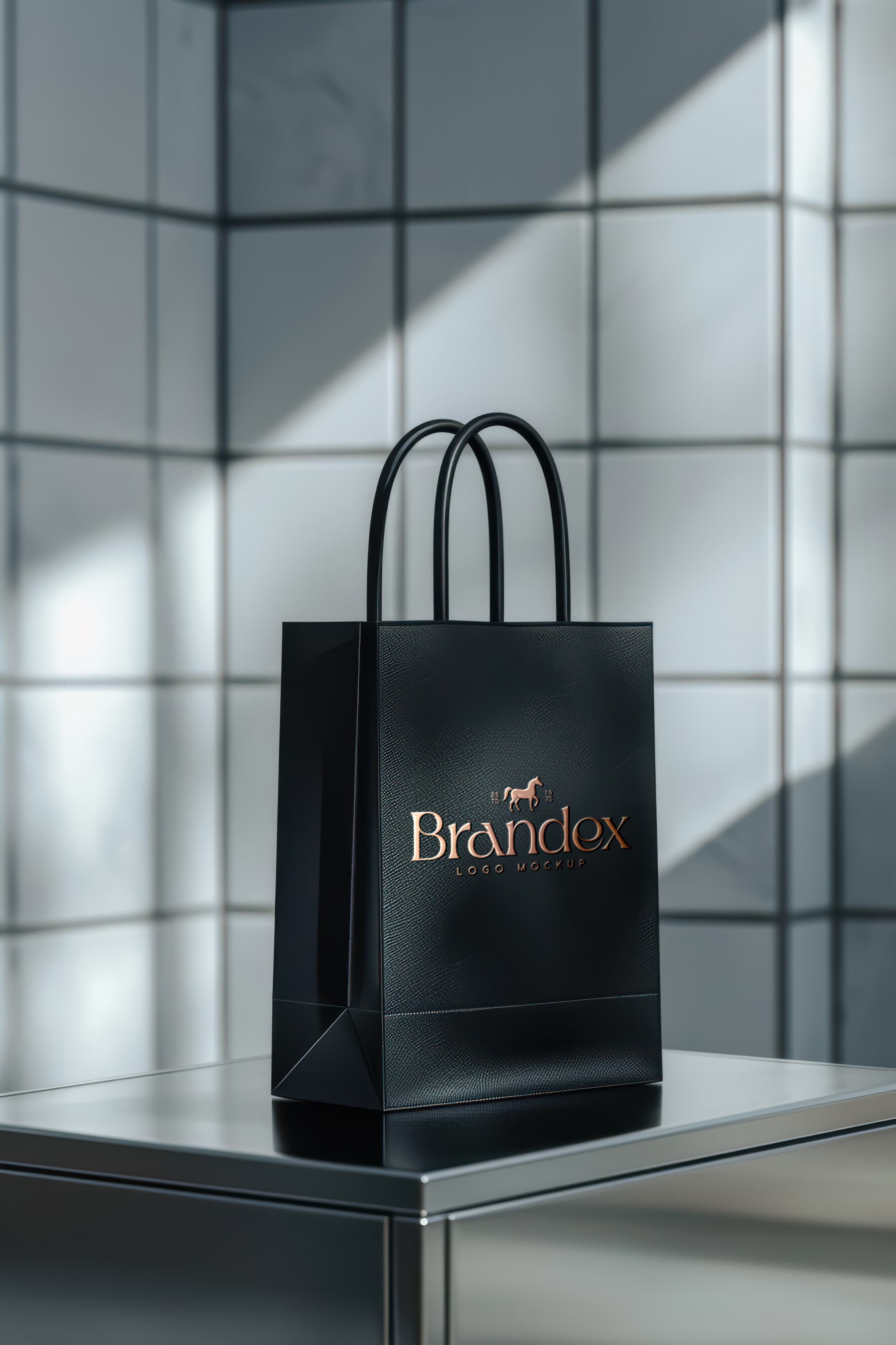 Luxury black shopping bag mockup