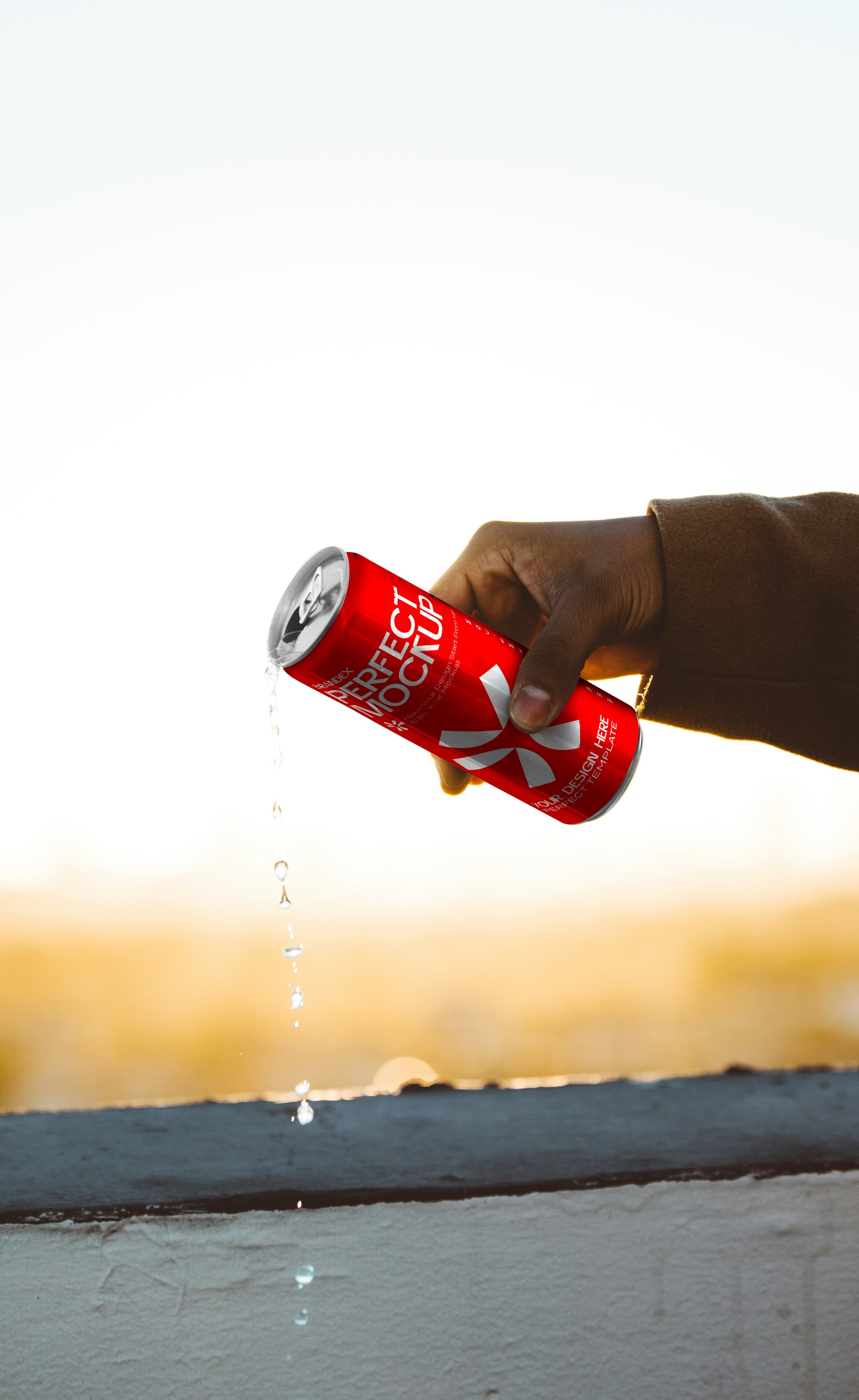 Red soda can pouring mockup