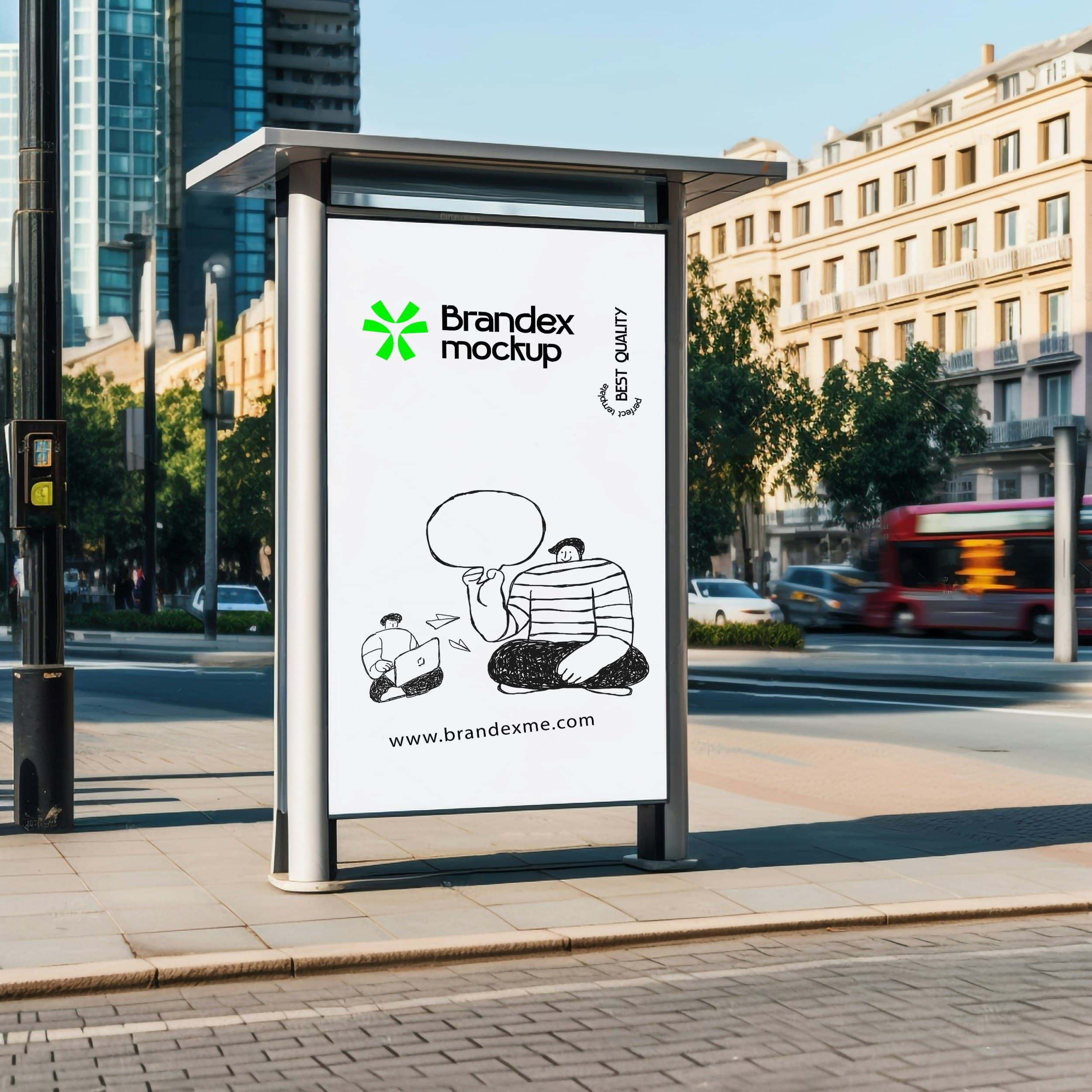 Outdoor city bus stop advertisement mockup