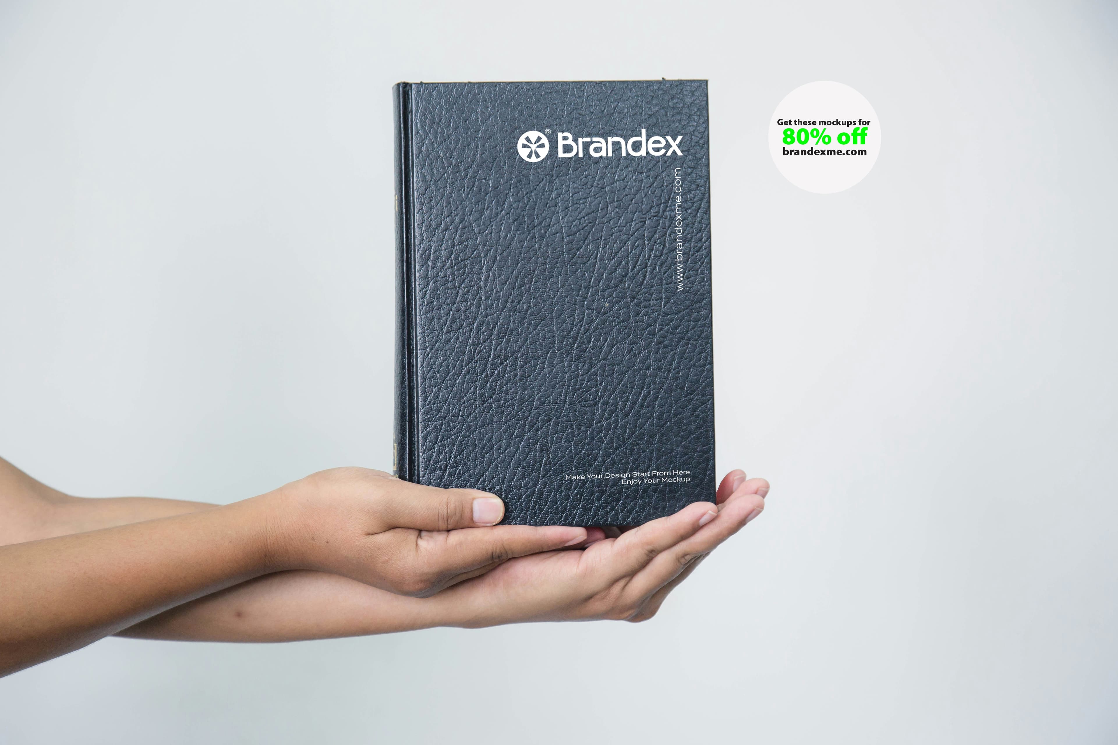 Black leather notebook mockup