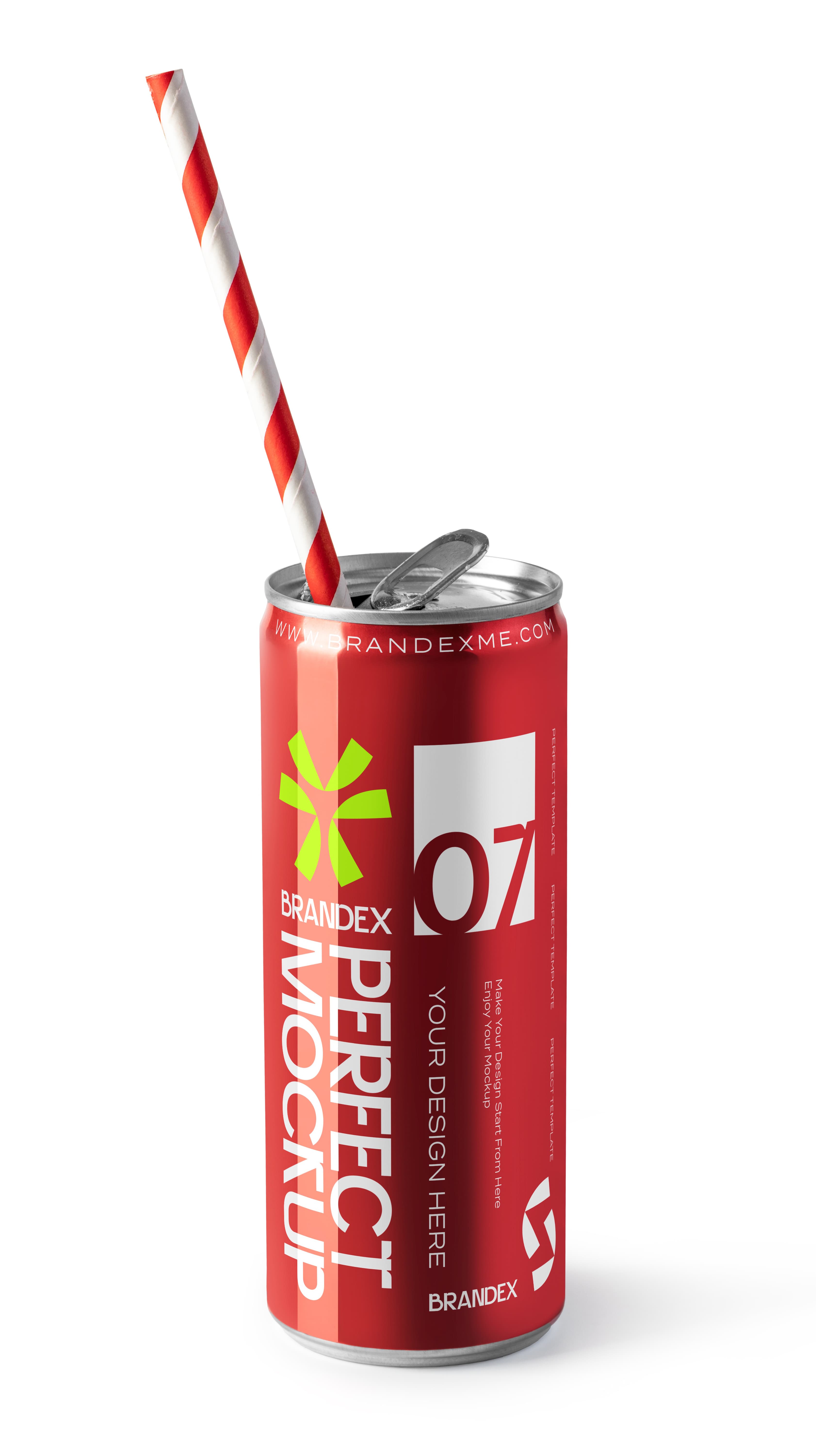 Red soda can with straw mockup