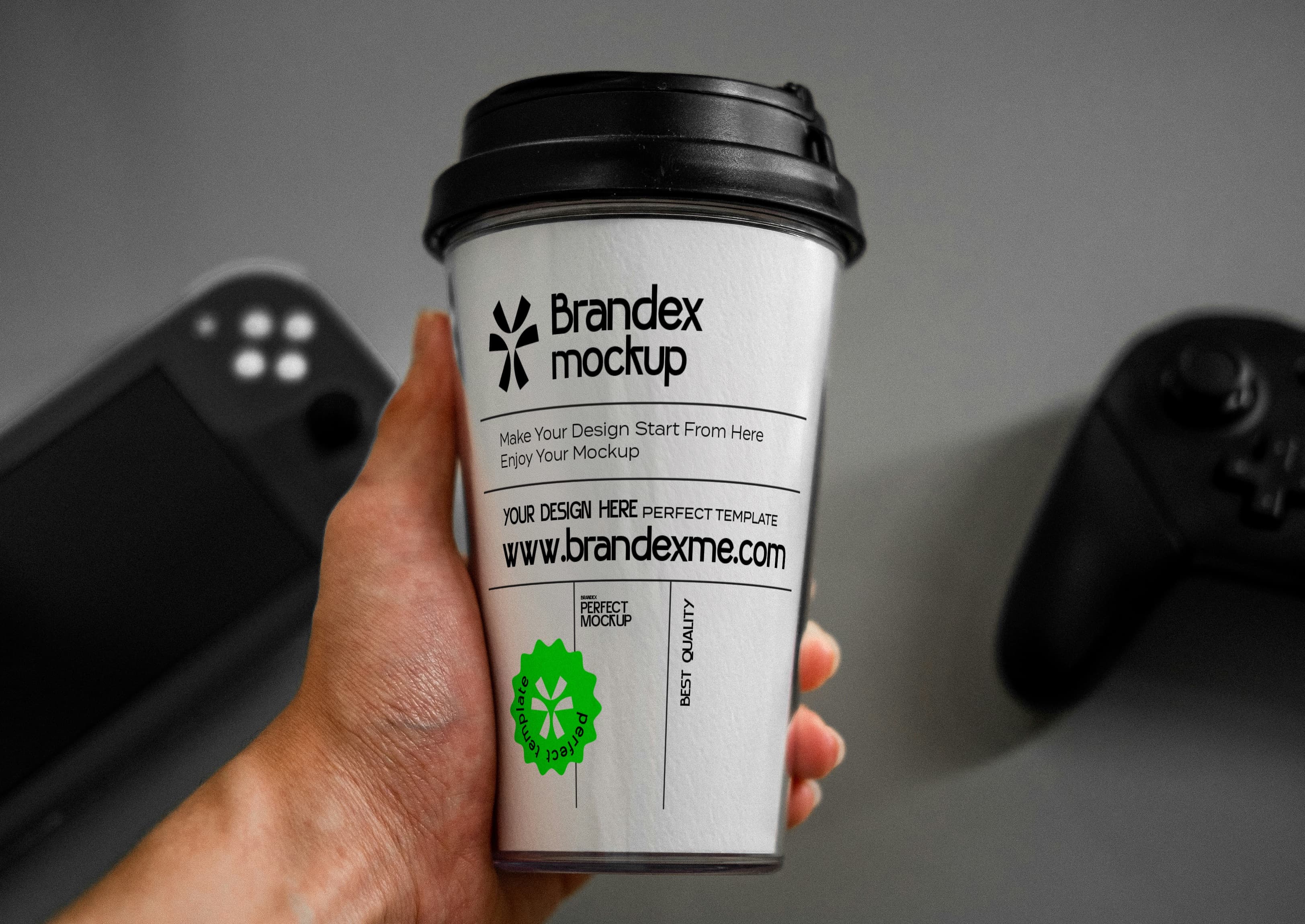 Handheld coffee cup mockup