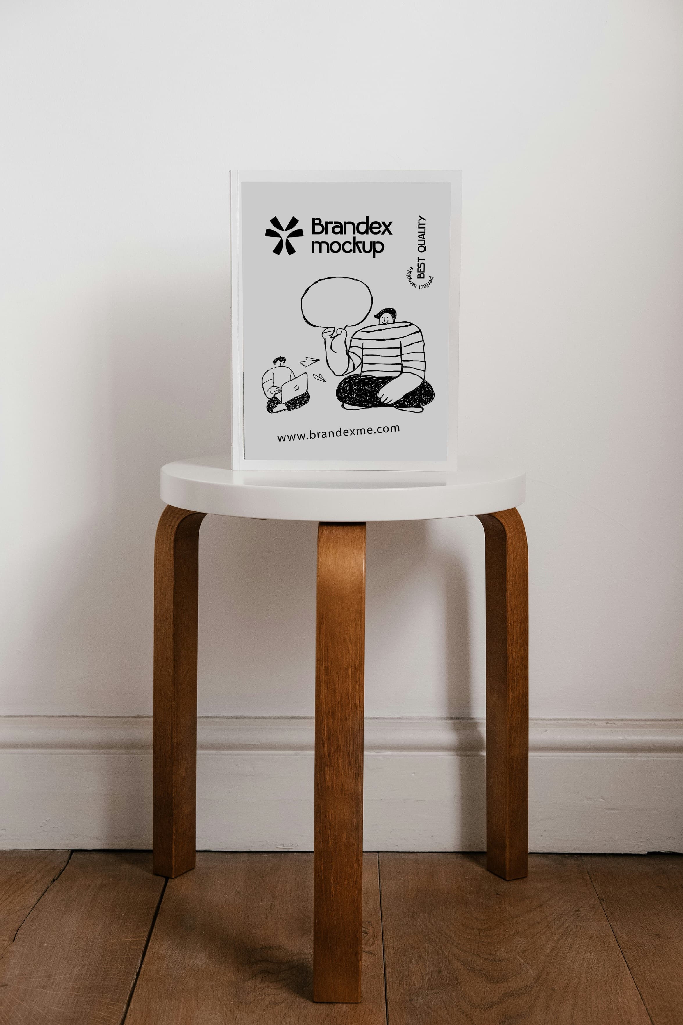 Illustrated poster on wooden stool mockup