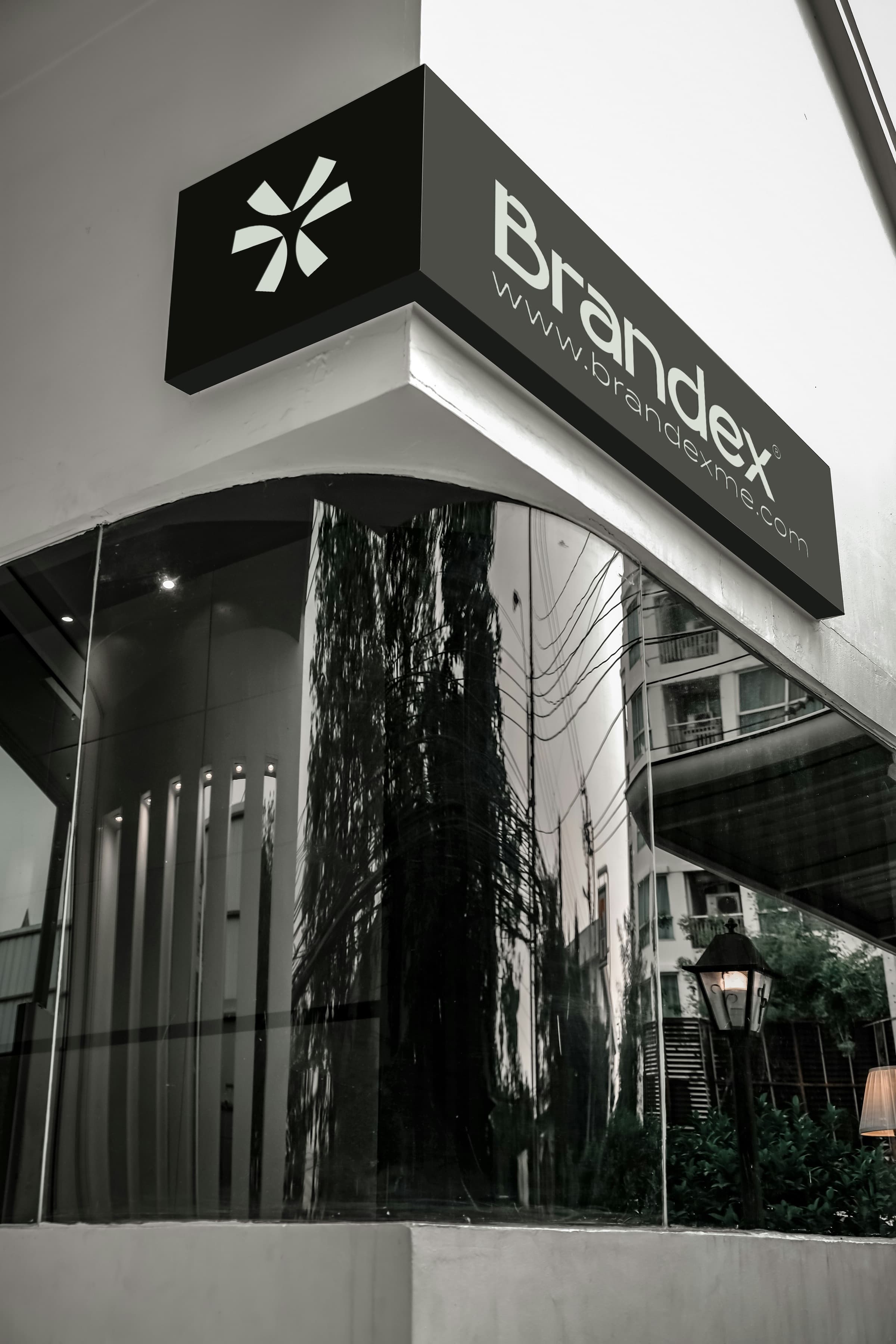 Corner storefront sign mockup