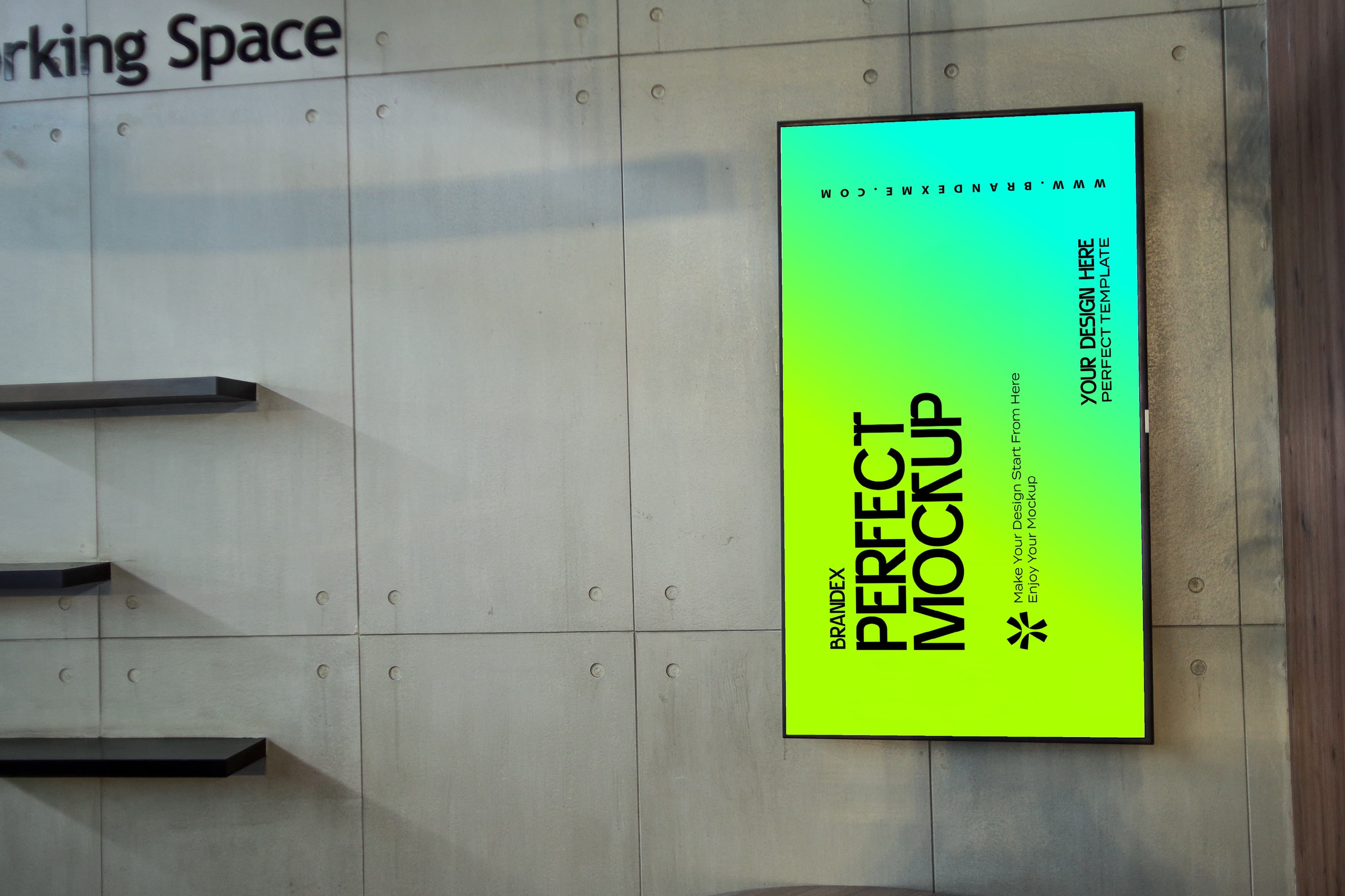 Wall-mounted digital screen mockup