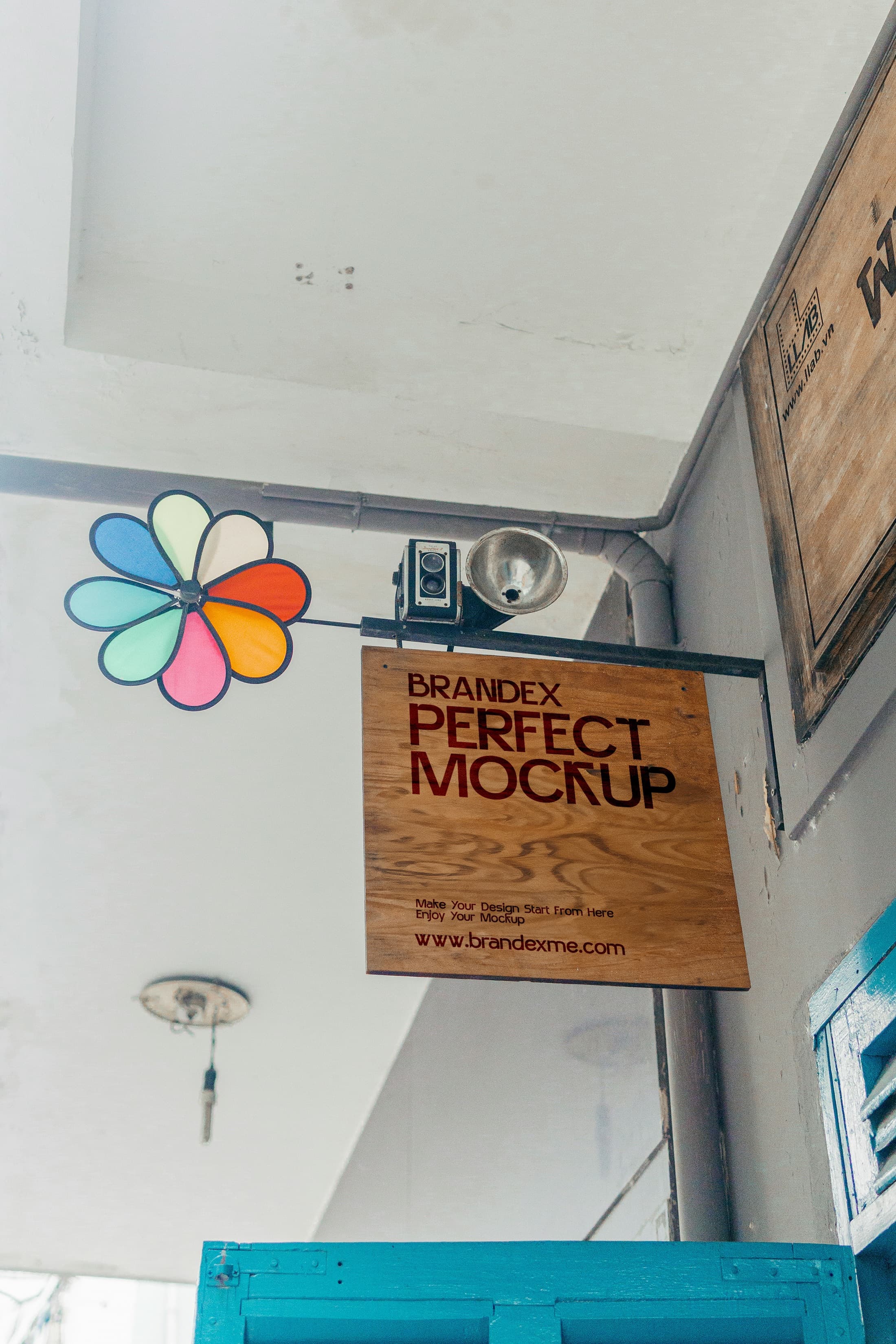 Wooden hanging sign mockup