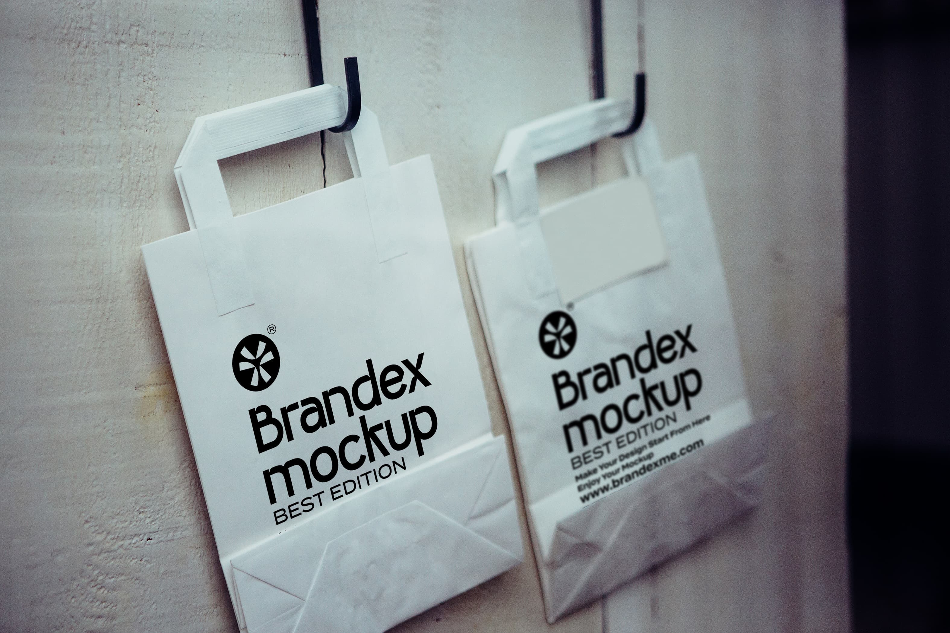 Hanging white paper bag mockup