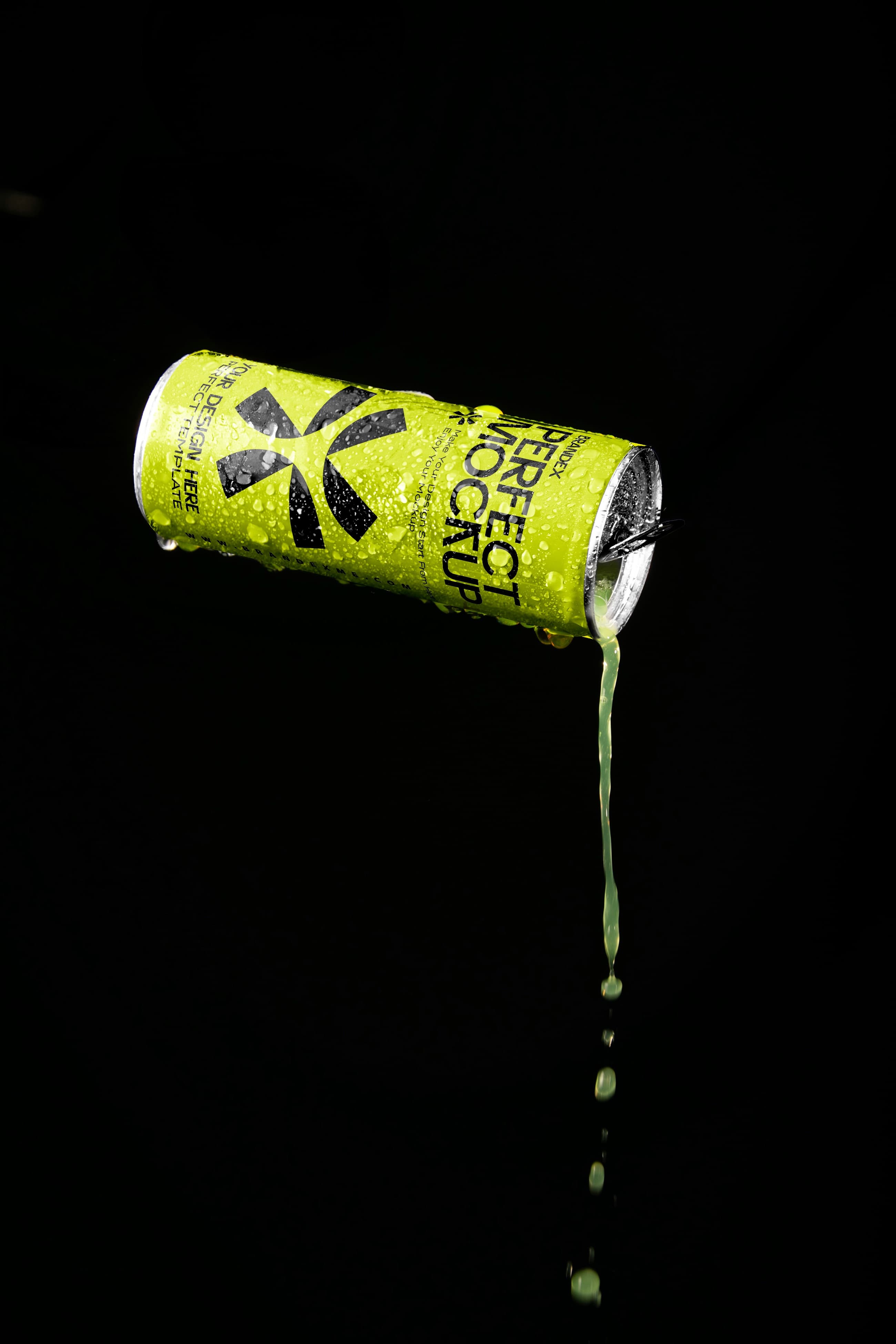 Lime green energy drink can mockup