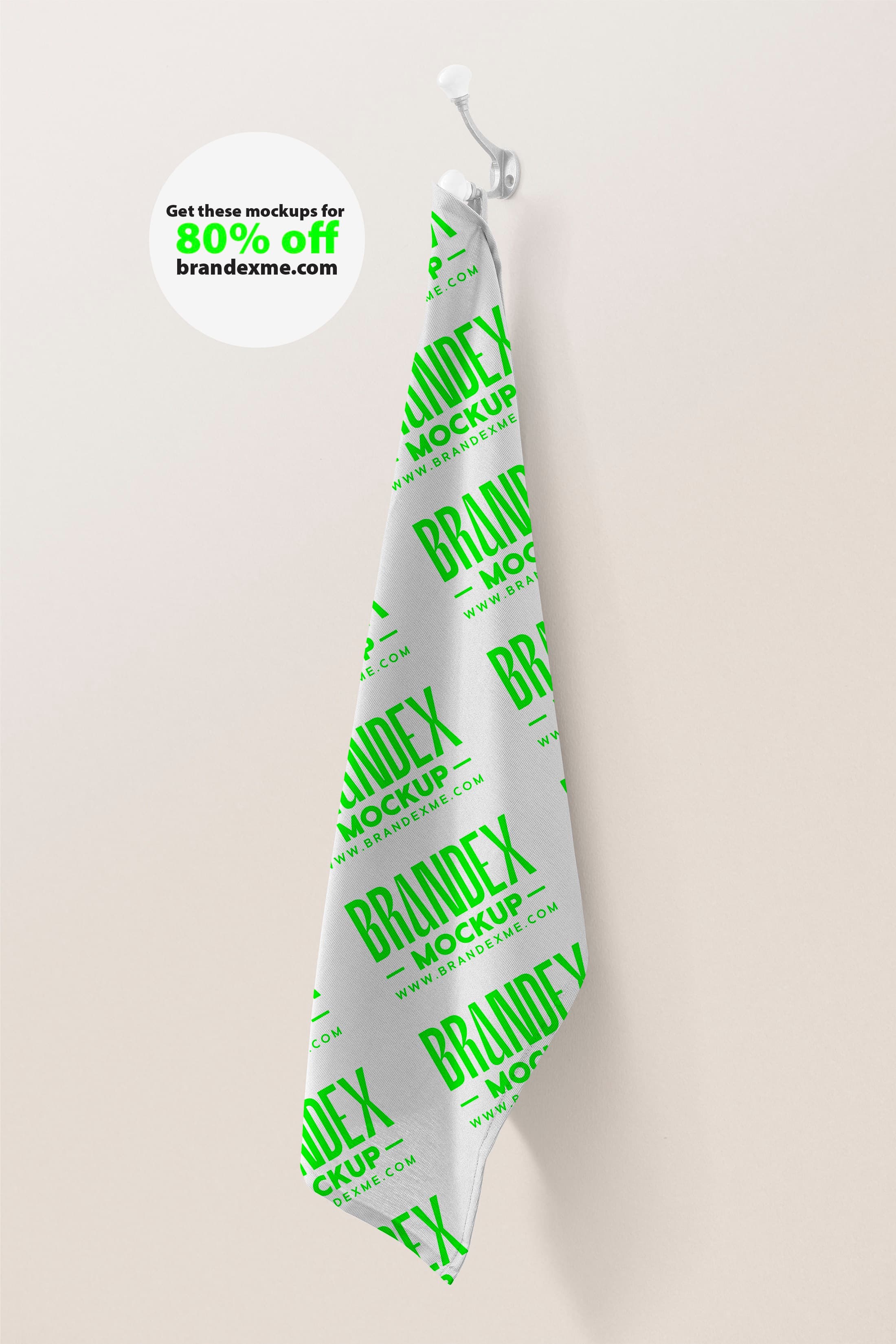 Hanging towel mockup with green branding