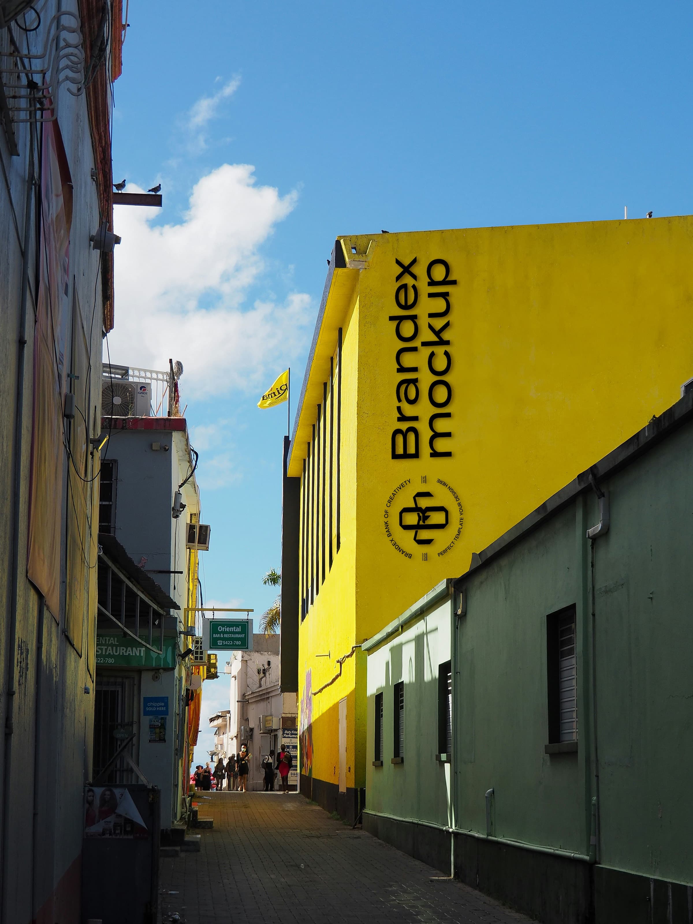 Bright yellow building facade mockup