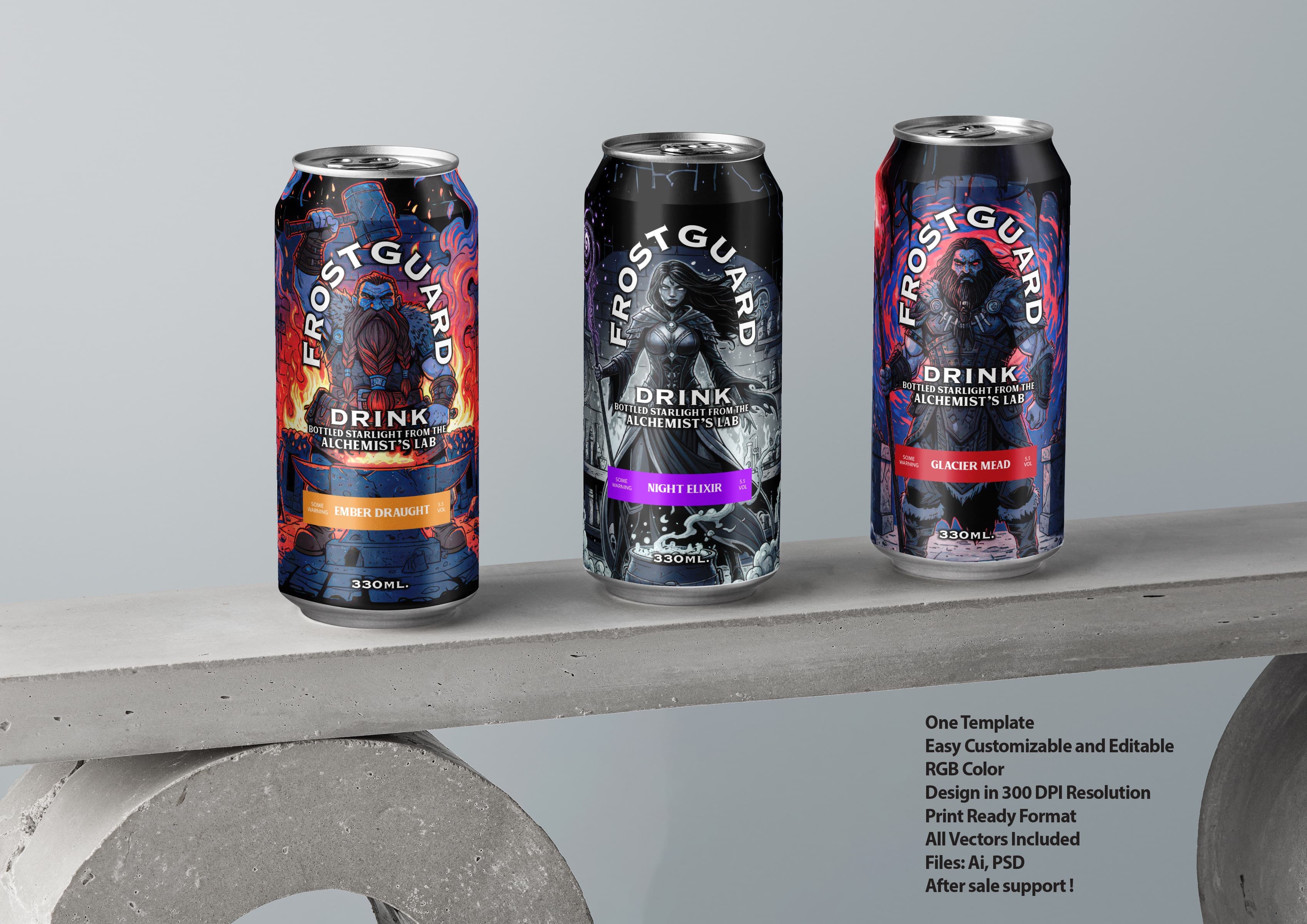 Frostguard Energy Drink Can Packaging Design Collection - Fantasy Art Edition | Brandex