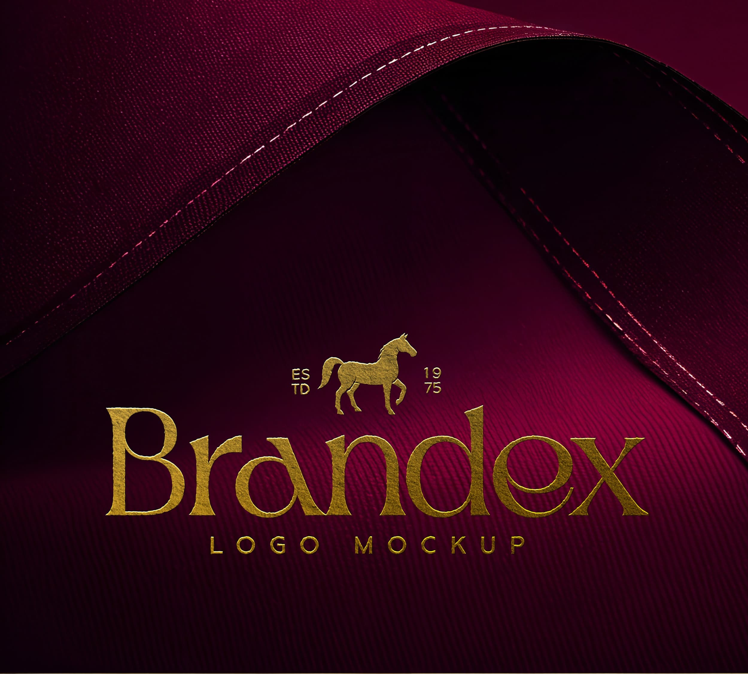 Gold foil logo on burgundy fabric mockup