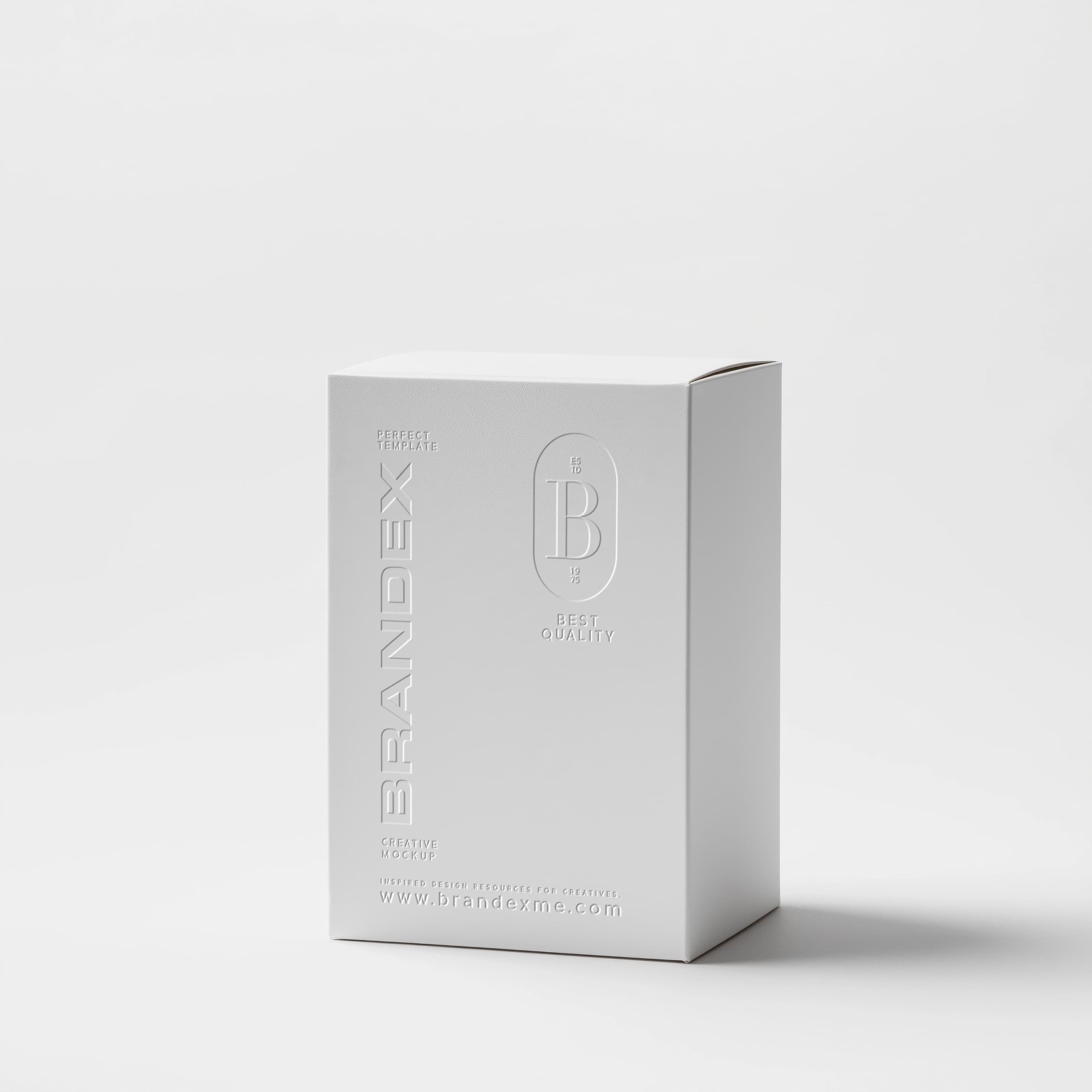 Minimalist White Cardboard Product Box Mockup with Embossed Logo – Front View