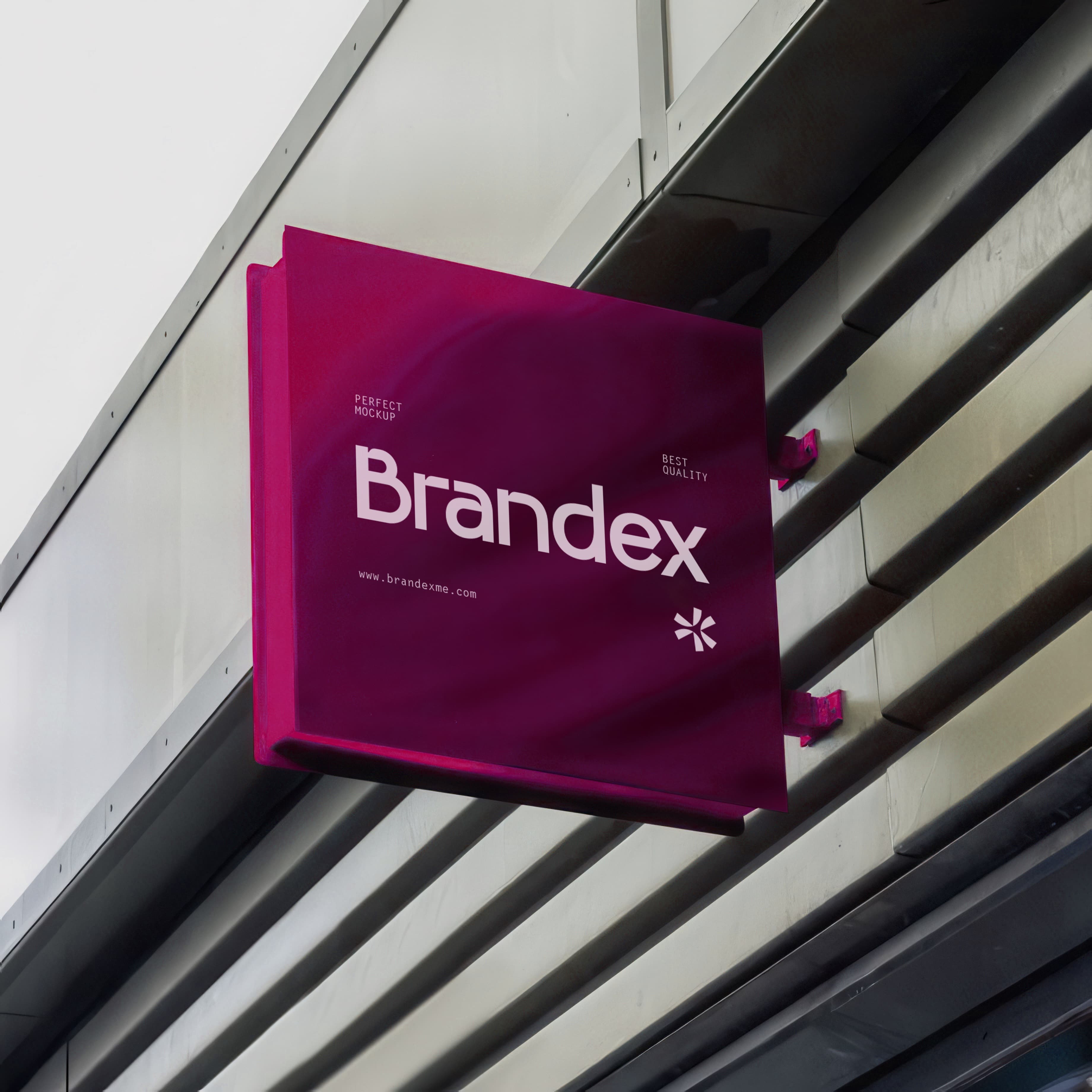 Realistic Outdoor Building Facade Sign Mockup Pink