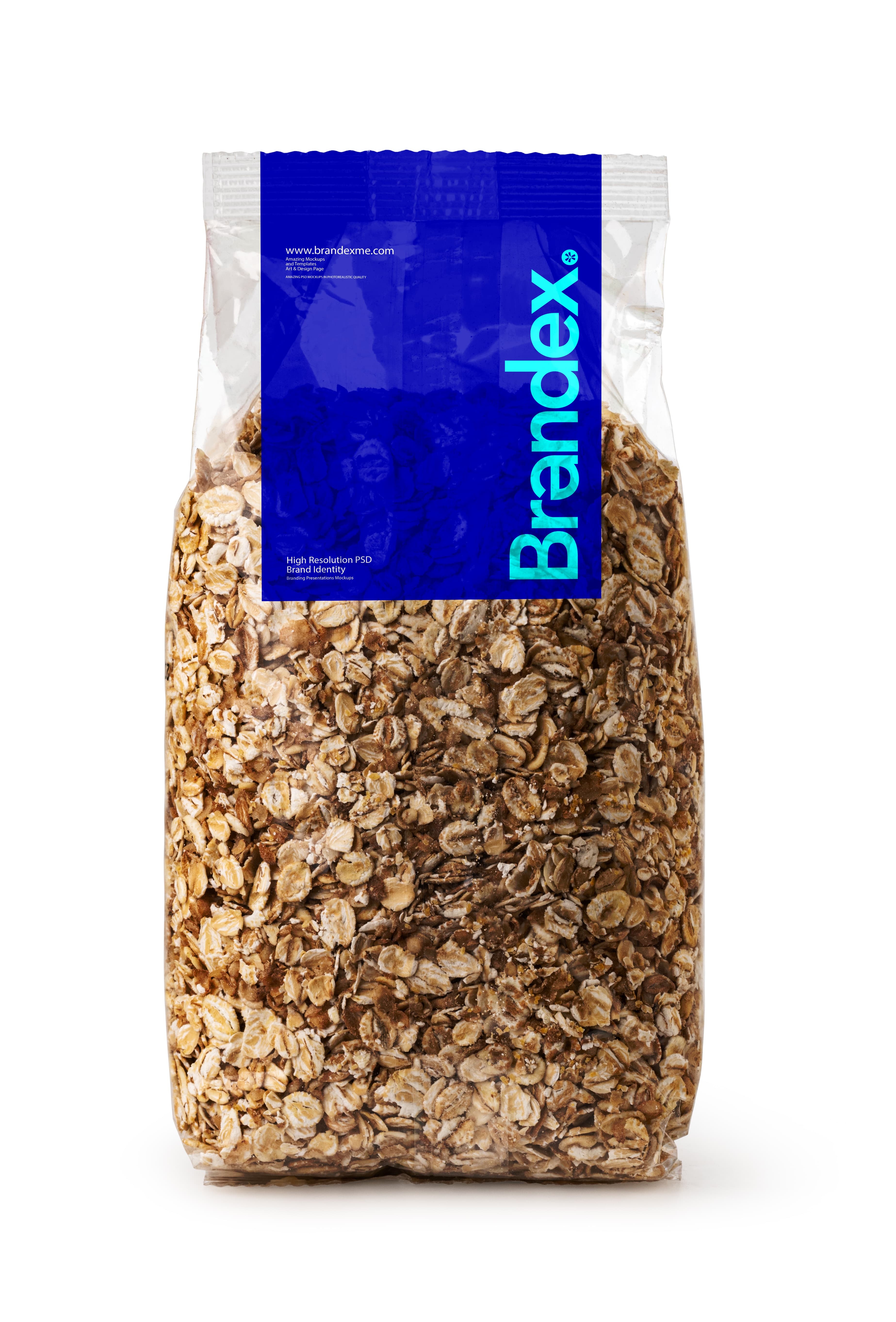 Premium Food Packaging – Transparent Organic Cereal Pouch Mockup