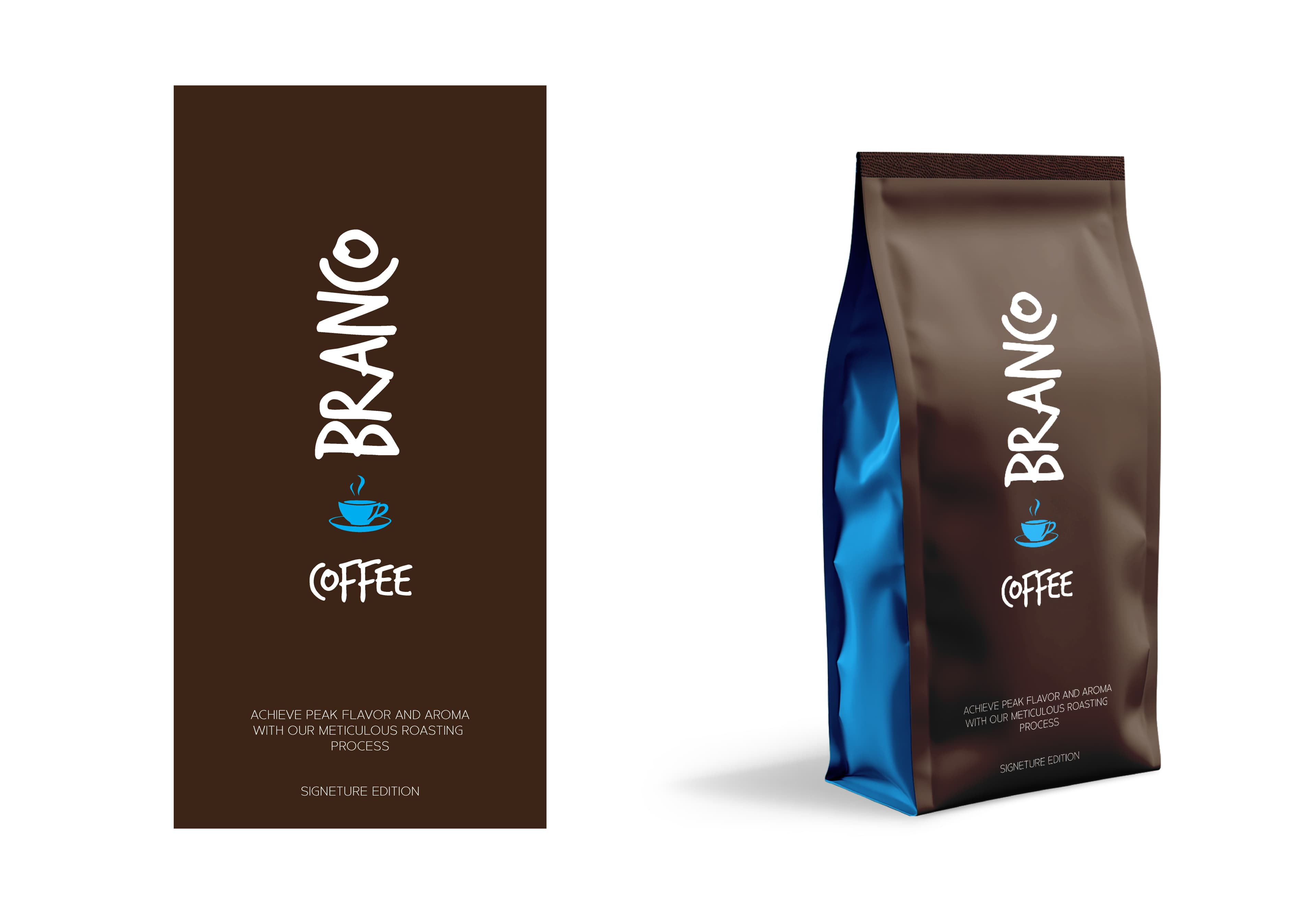 Modern Coffee Bag Packaging Template – Brown, Blue & White