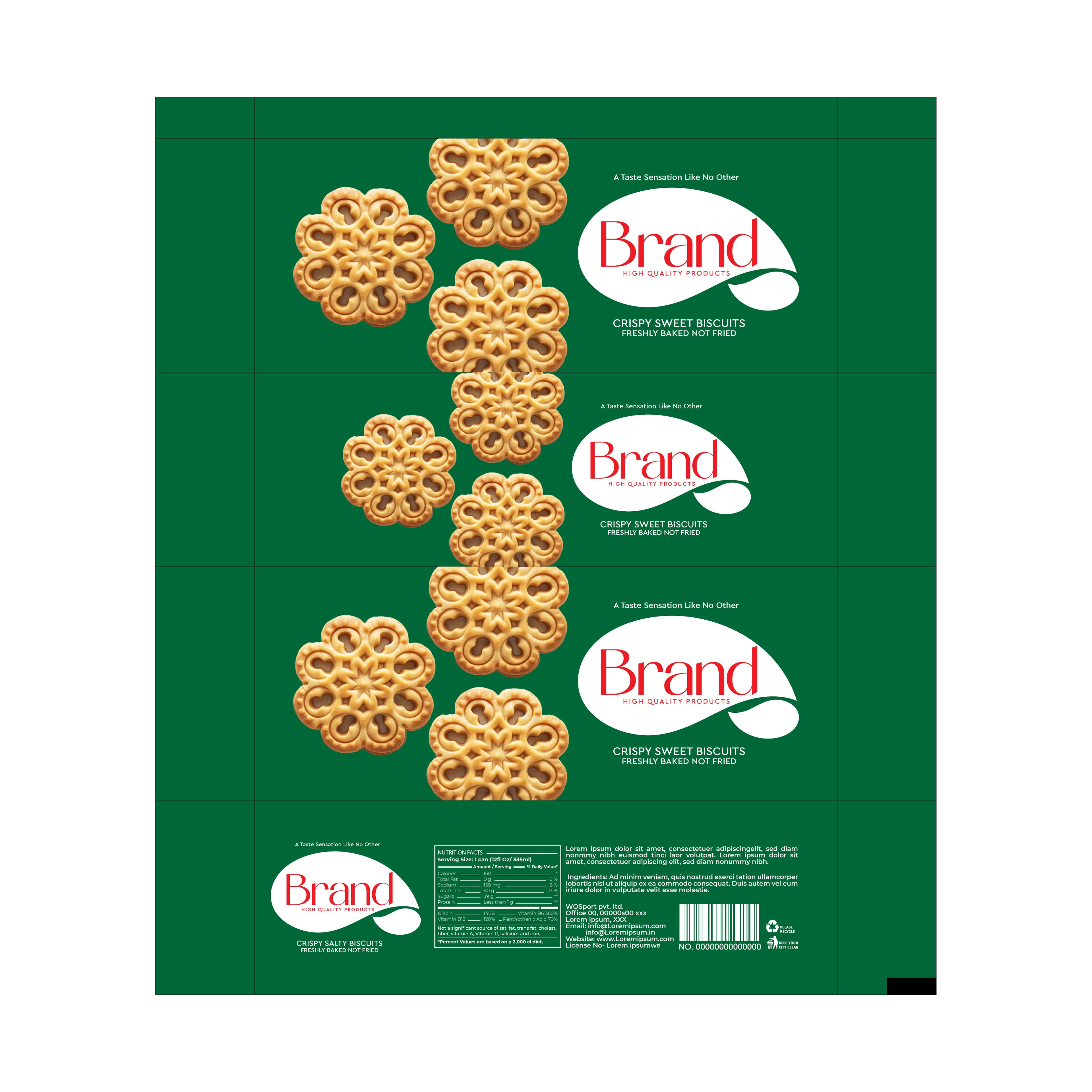 Green crispy biscuit box packaging design