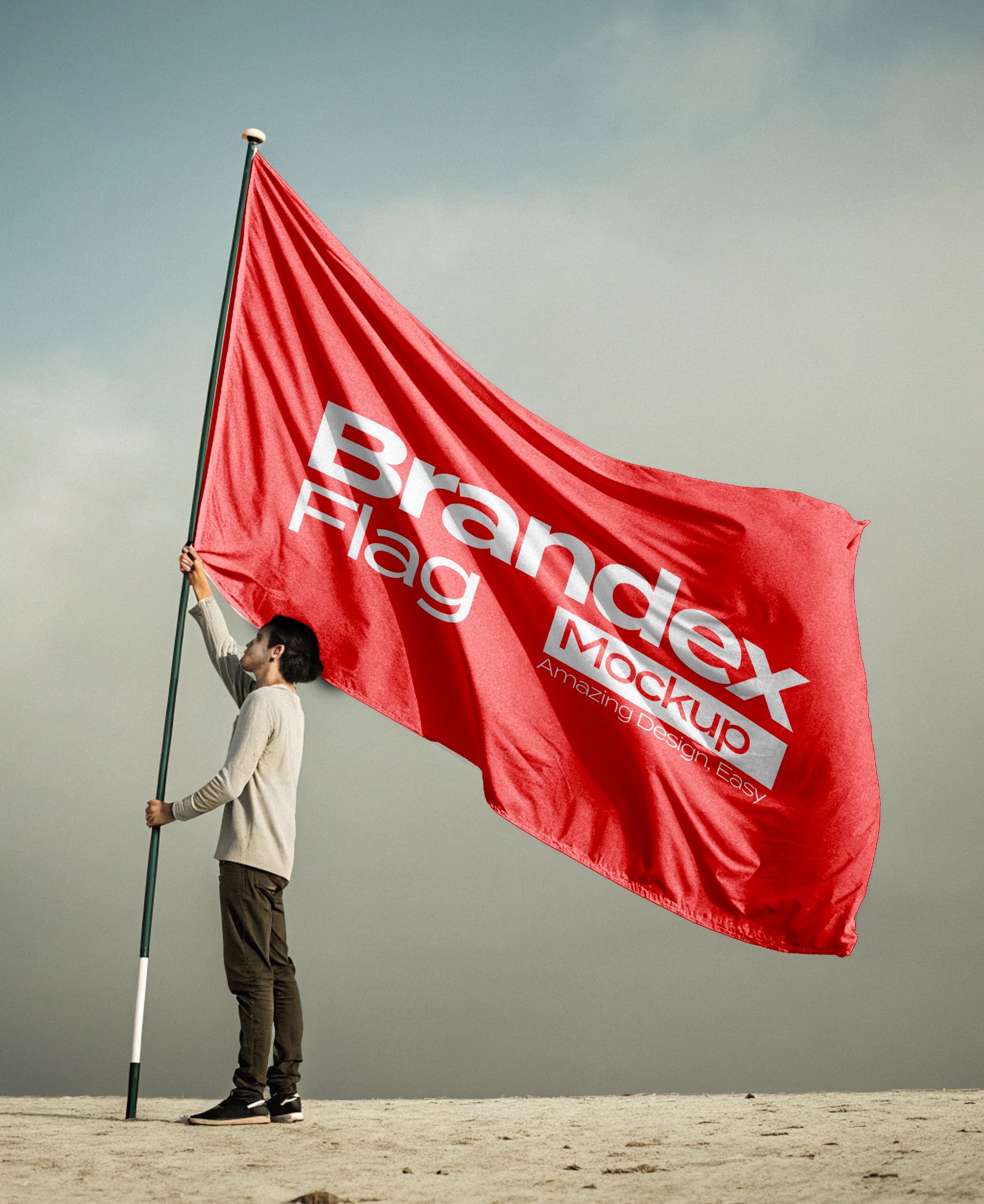 Large red flag mockup