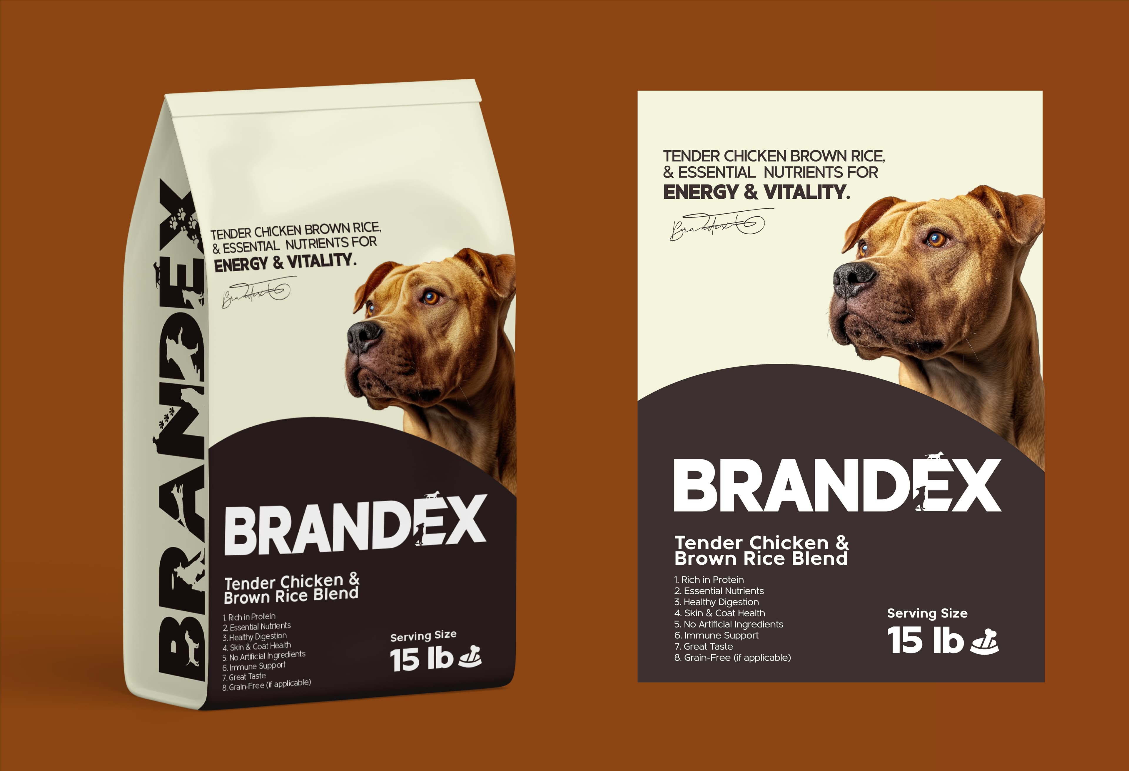 Bold typography pet food bag packaging design