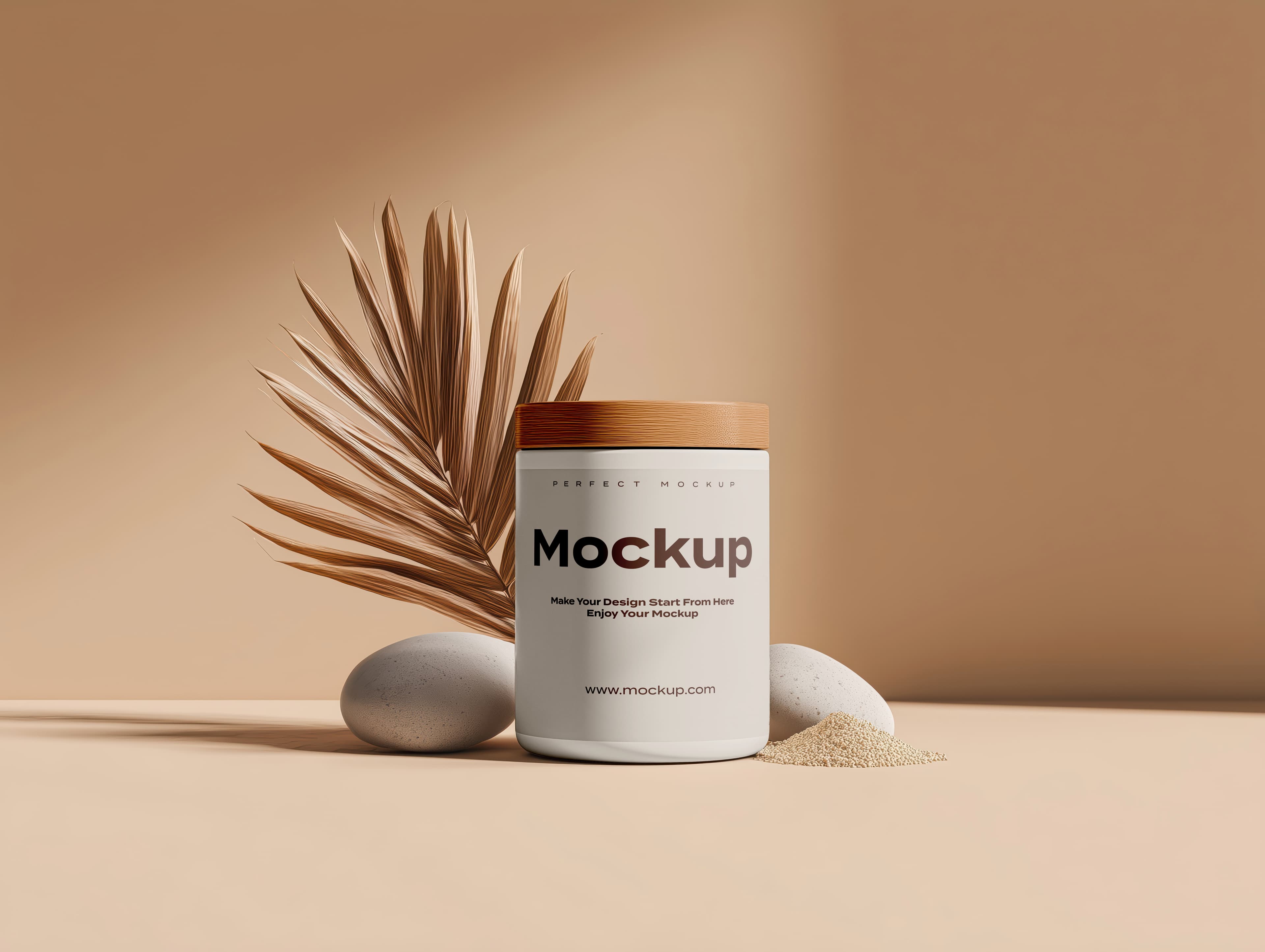 Round jar with wooden lid mockup