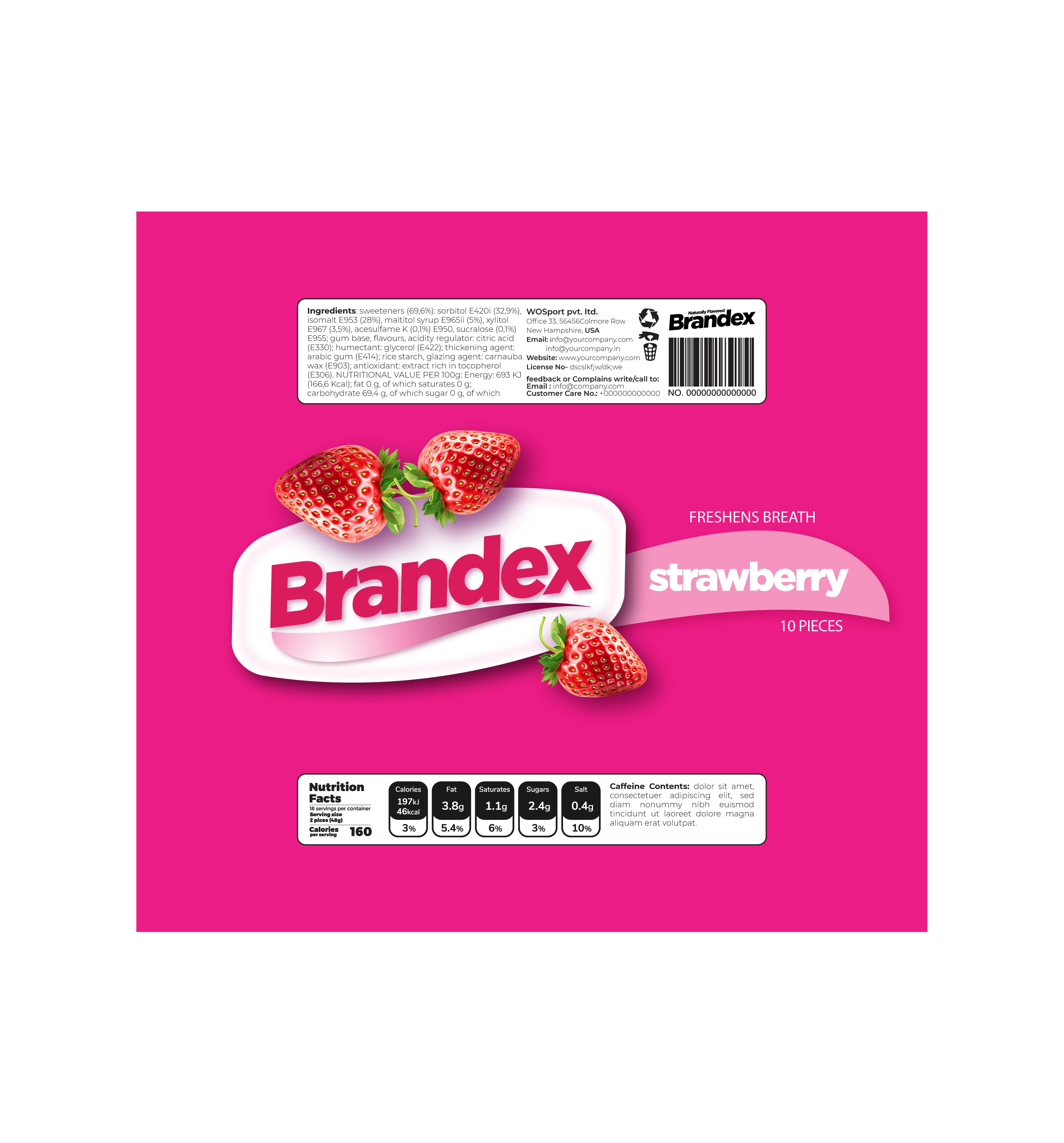 Strawberry Chewing Gum Packaging Template – Vibrant Pink Design
