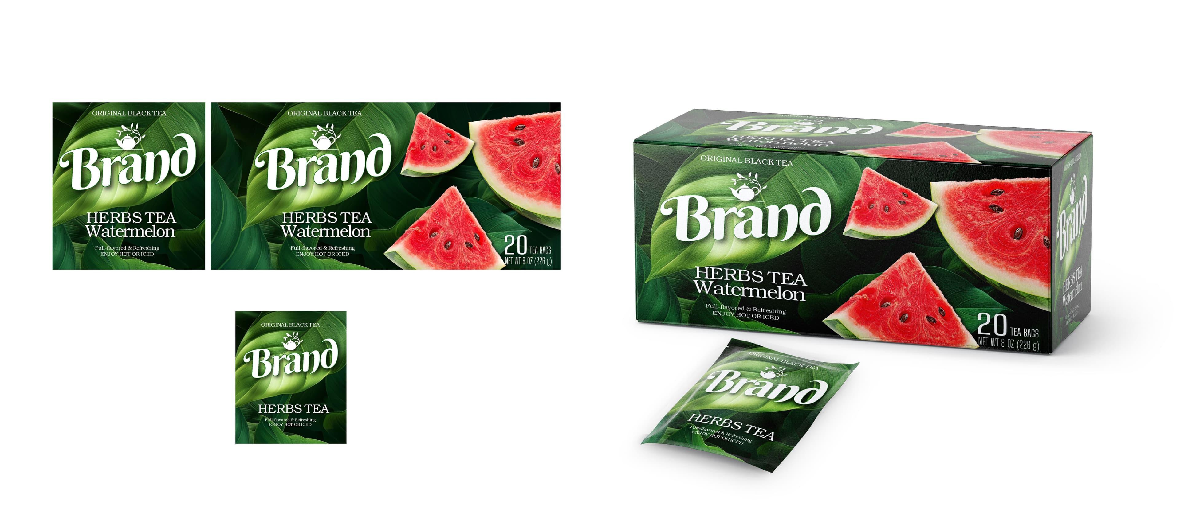 Vibrant watermelon tea box packaging design