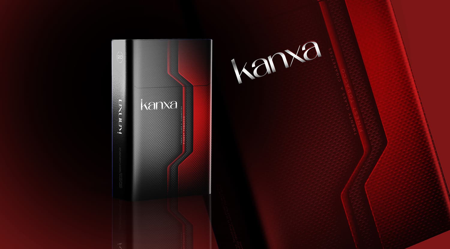 Sleek black and red cigarette box packaging design