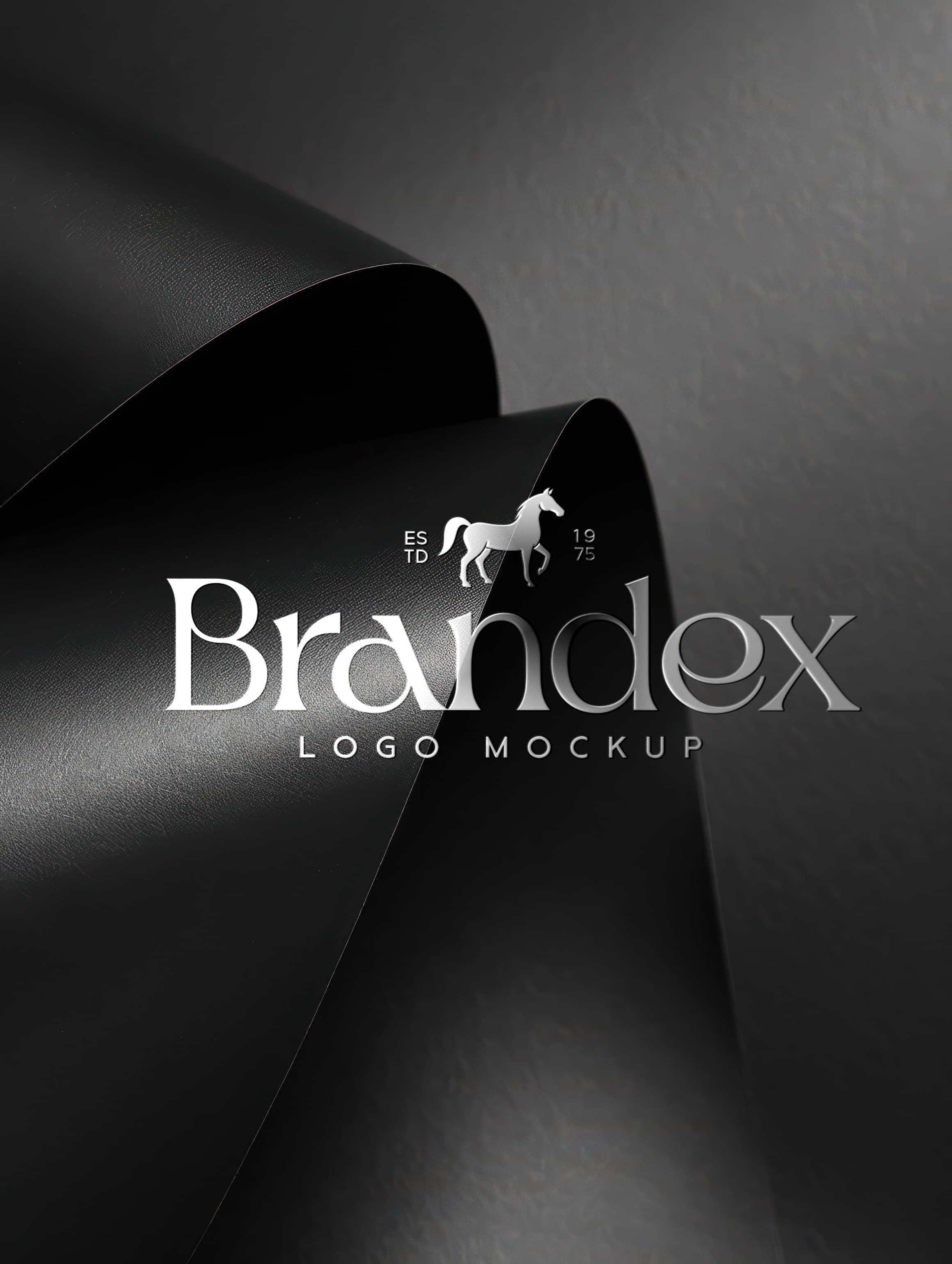 Black Folded Paper Logo Mockup Silver Effect Branding Presentation