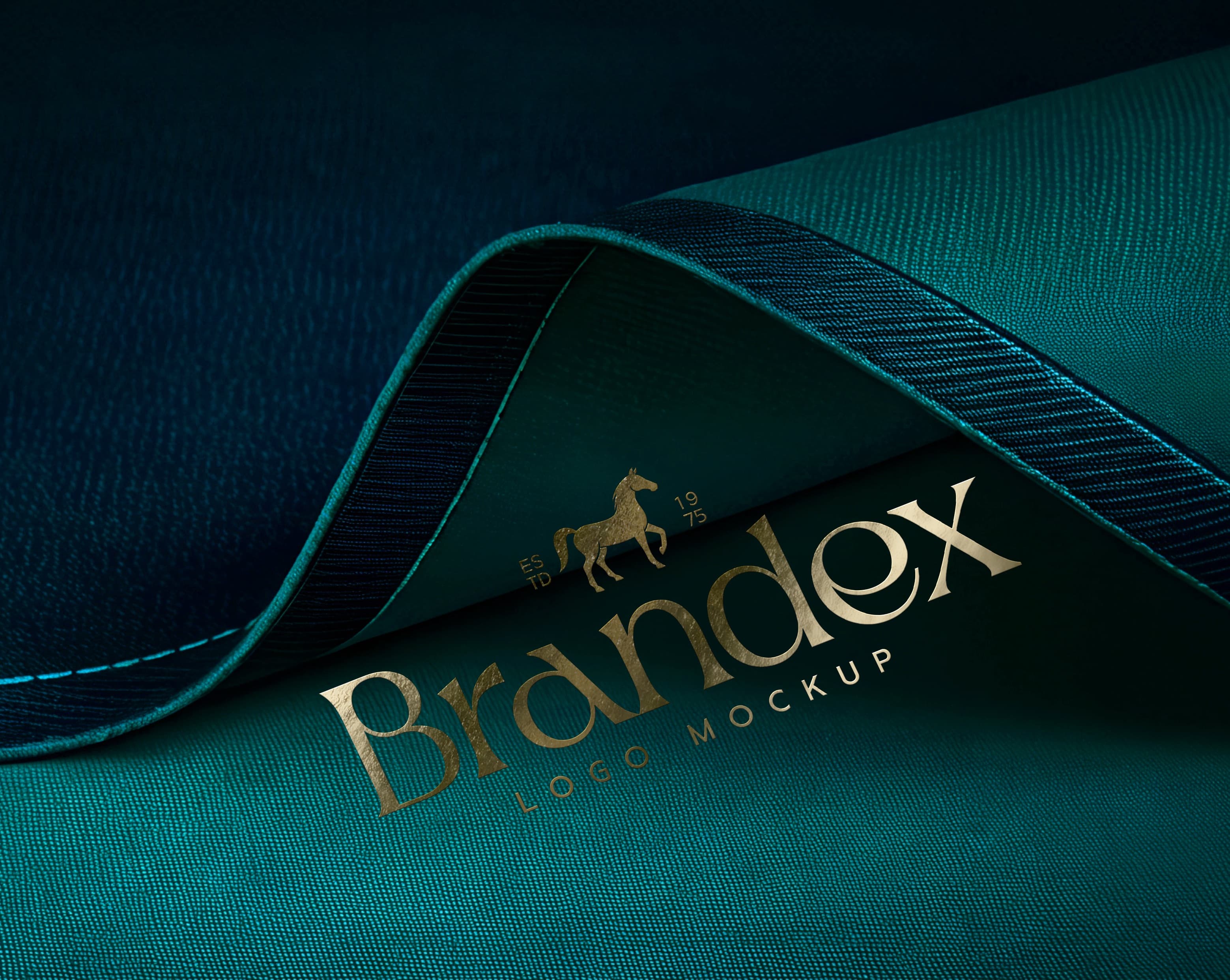 Elegant Gold Logo on Curved Teal Fabric Branding Mockup