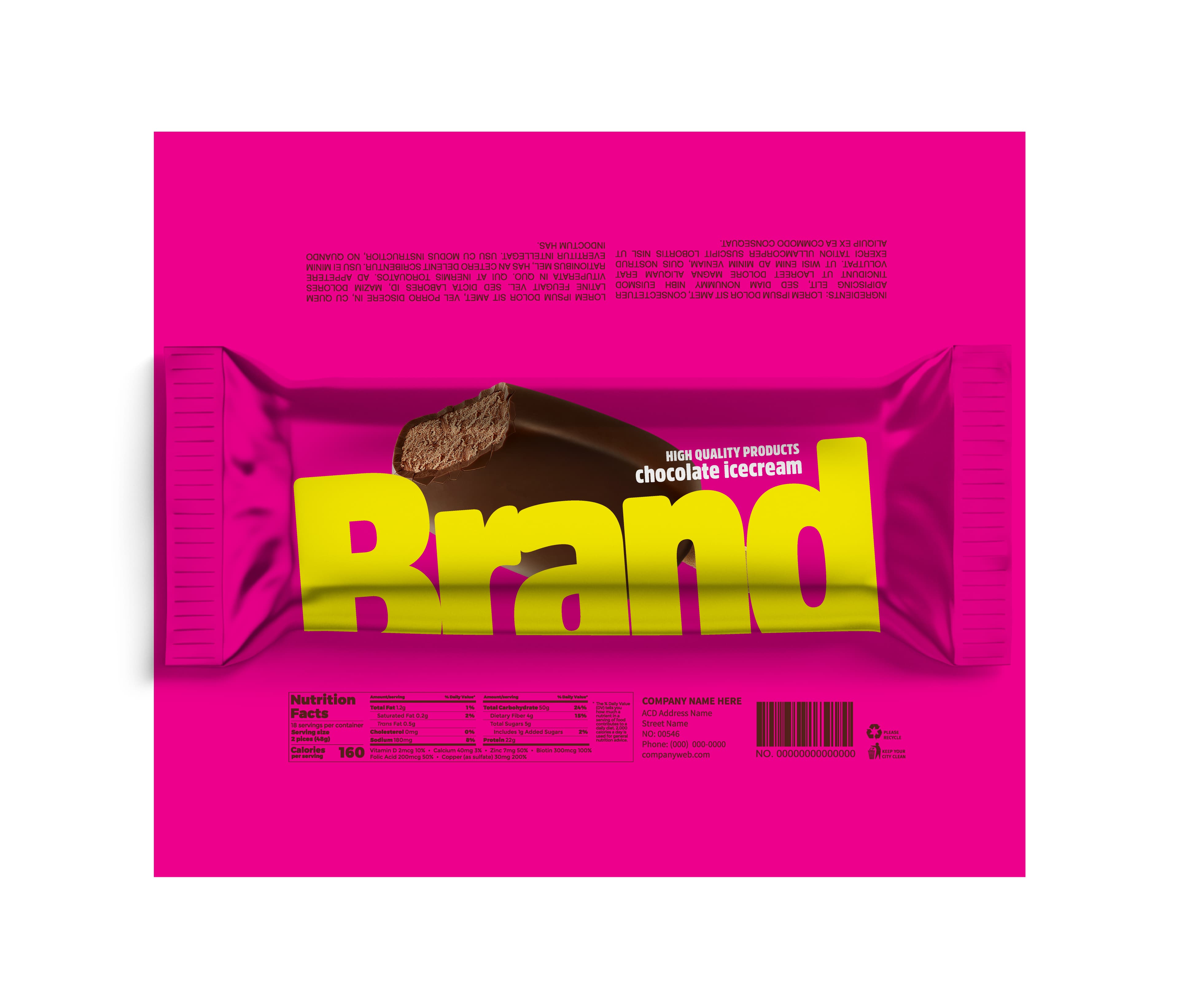 Vivid pink chocolate ice cream wrapper packaging design