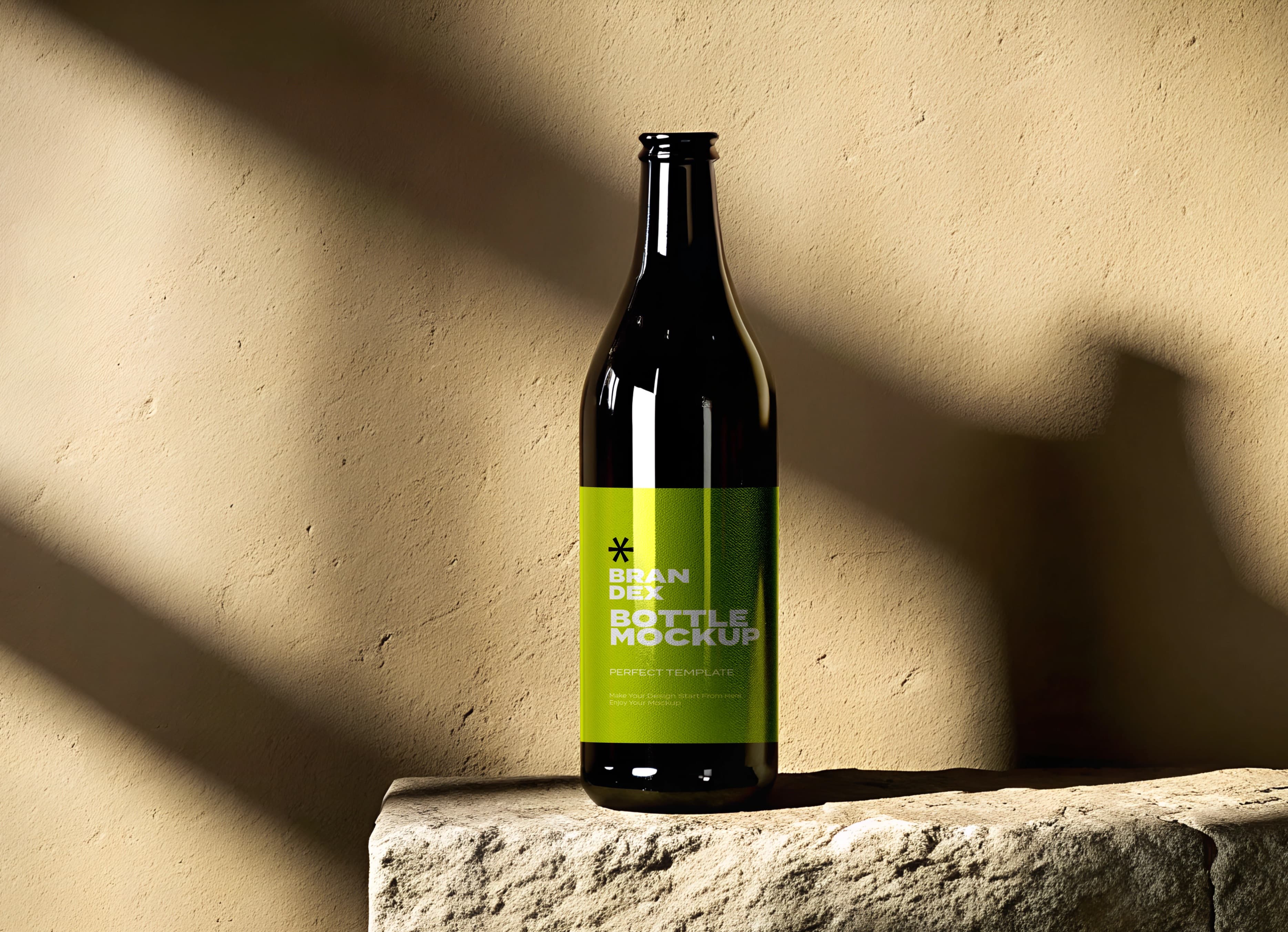 Dark glass with green label mockup