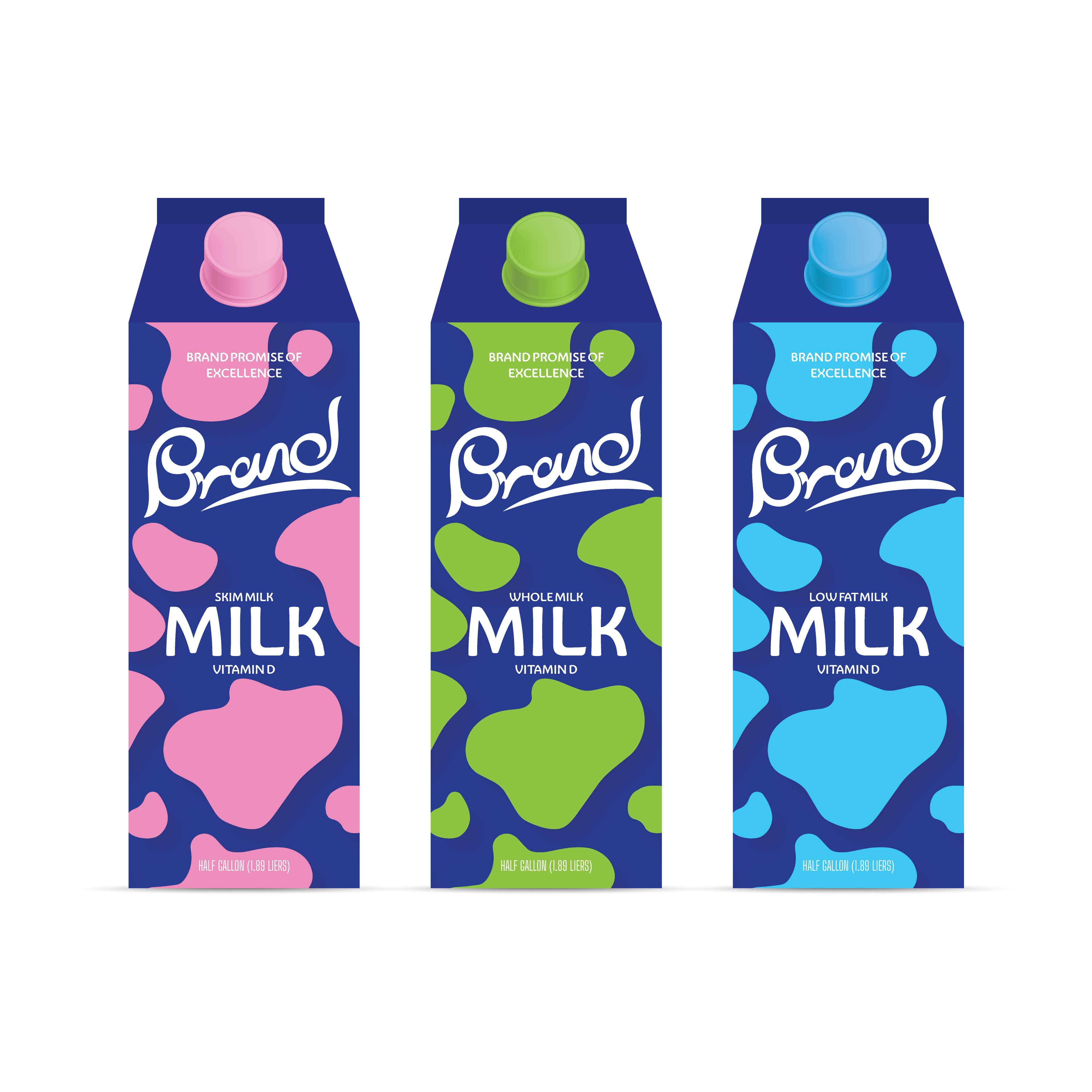 Colorful cow pattern milk carton packaging design