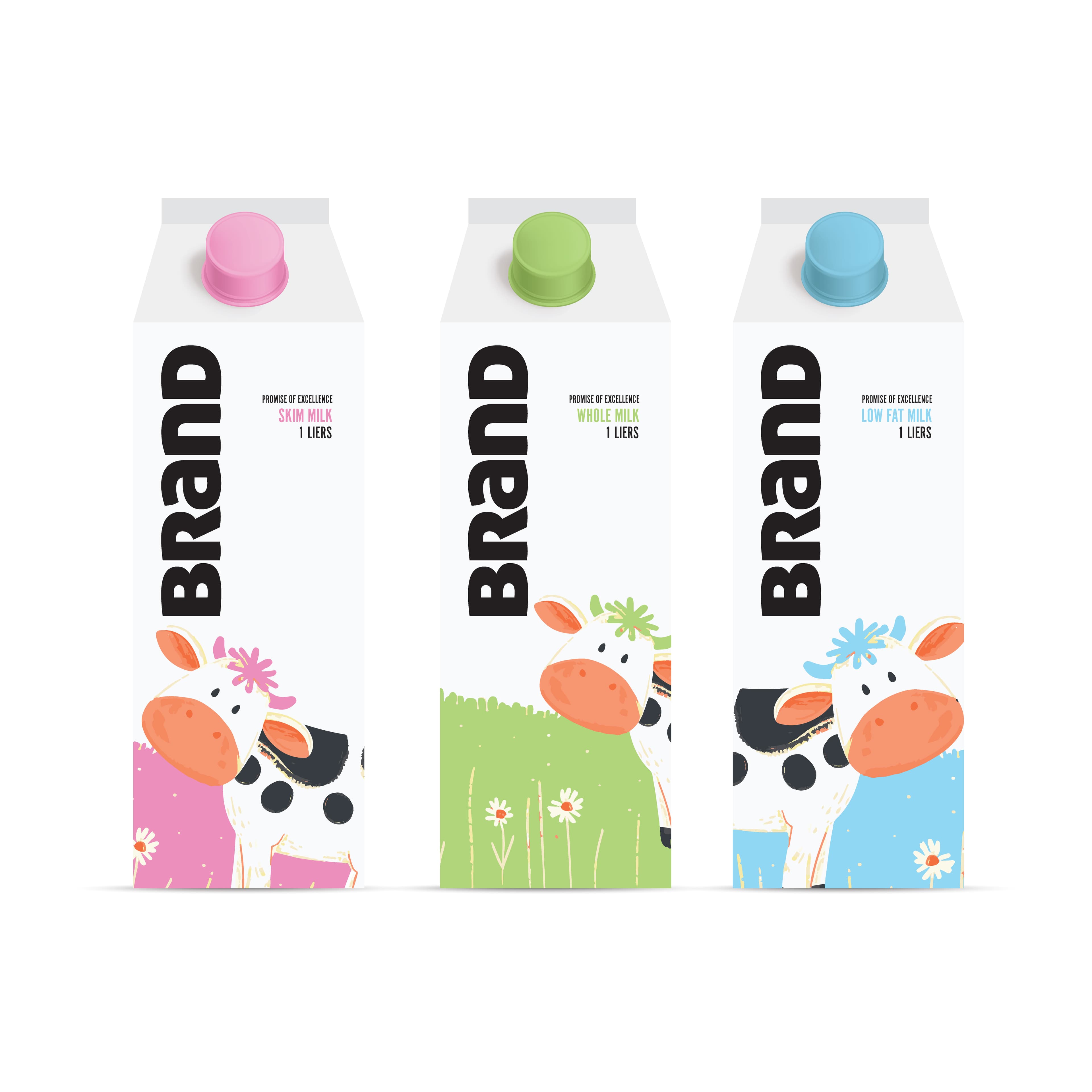Playful Cartoon Cow Milk Carton Packaging for Dairy Products