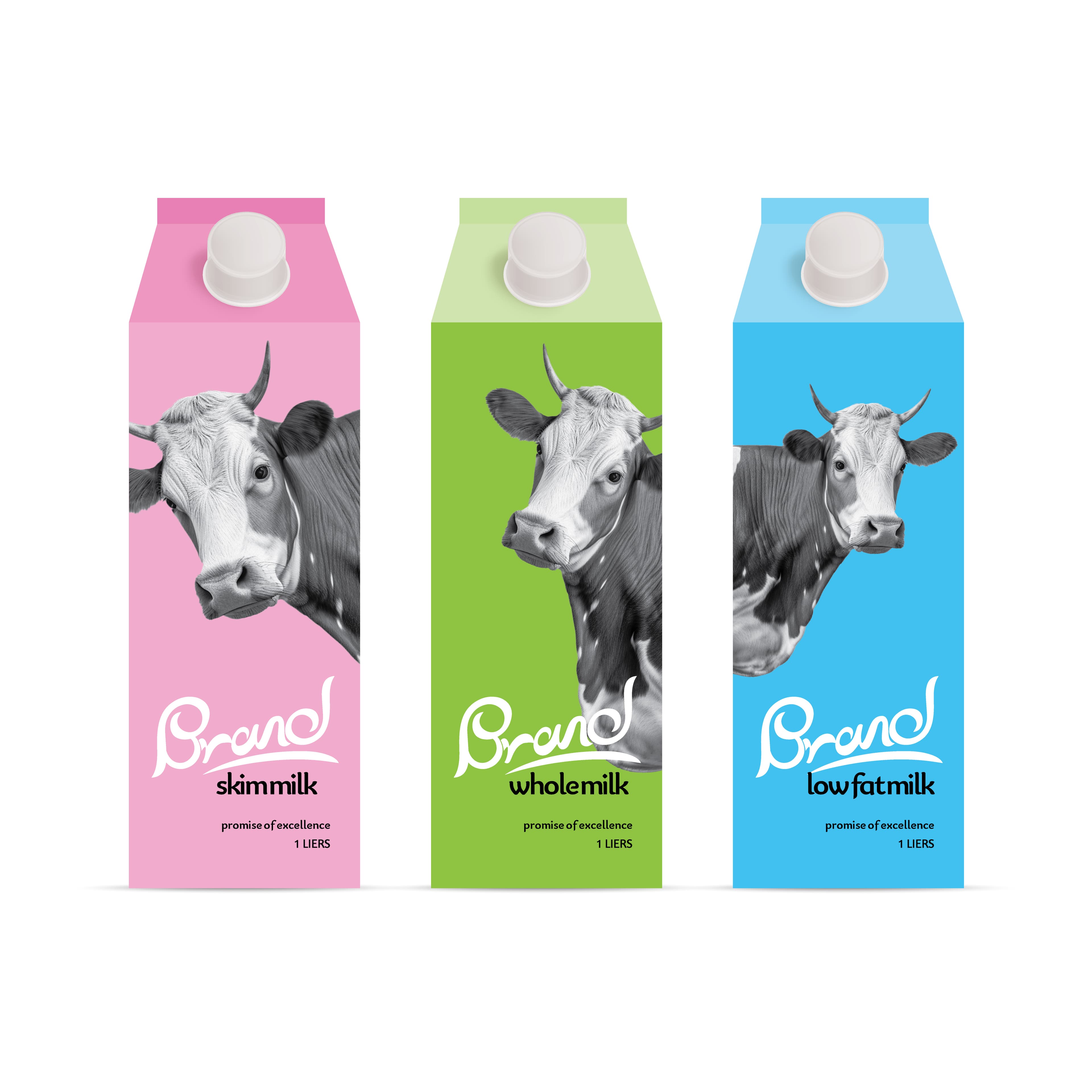 Vibrant cow milk carton packaging design