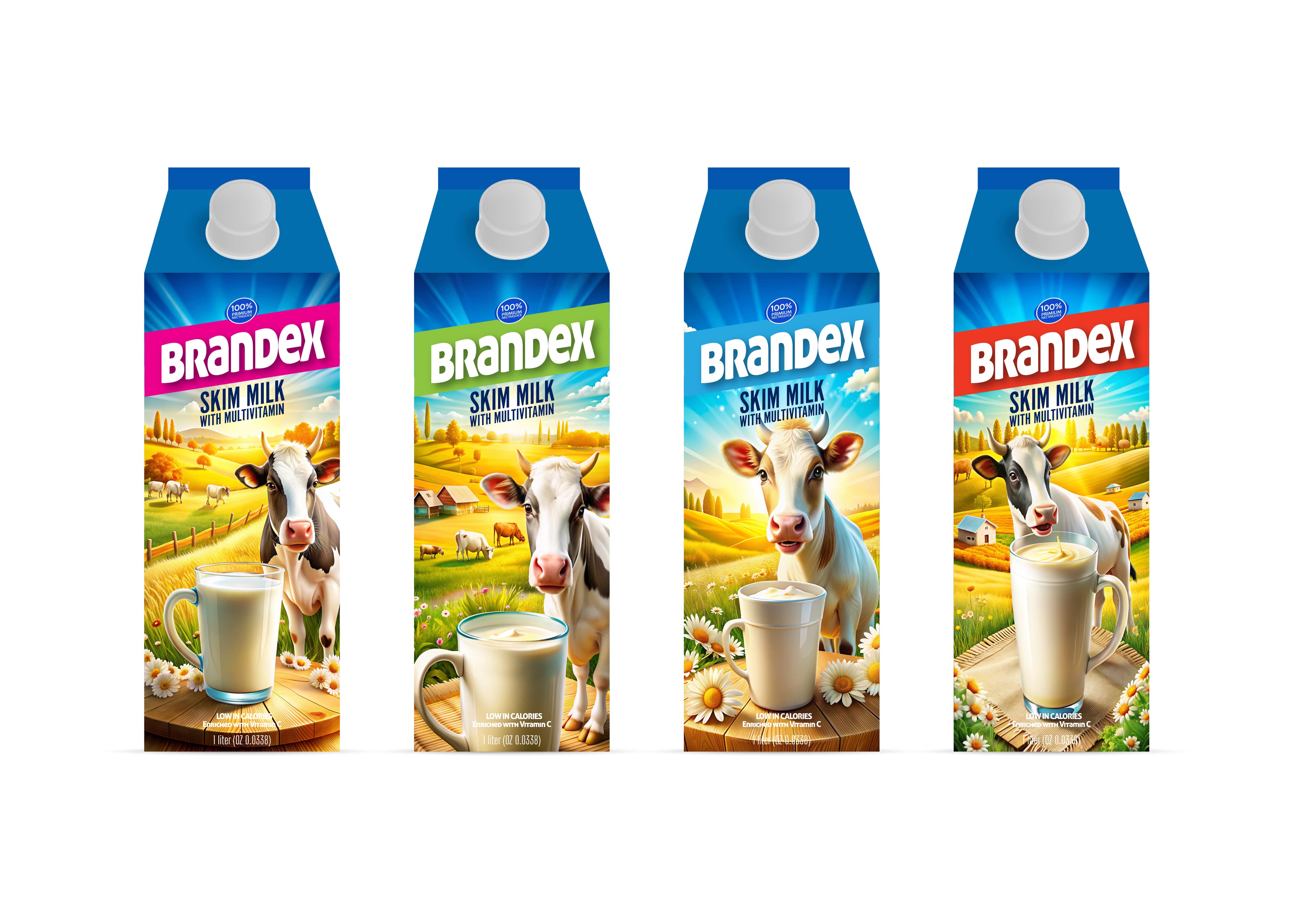 Vibrant countryside milk carton packaging design
