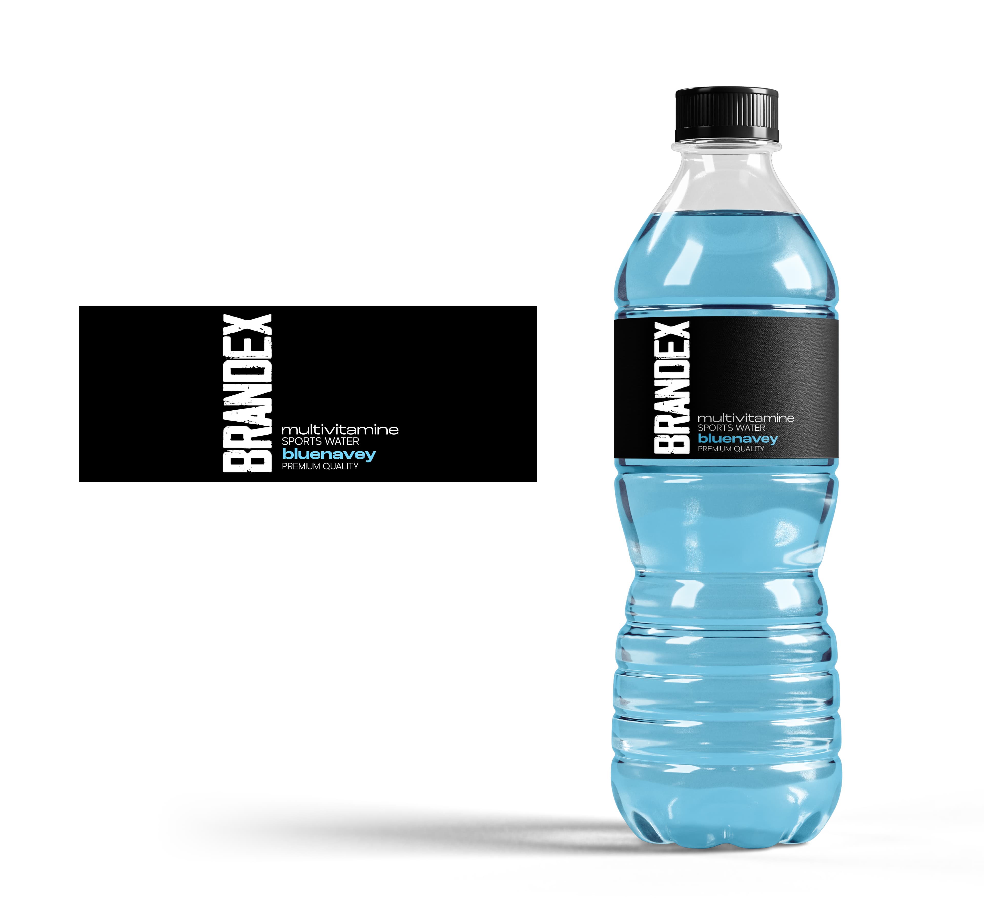 Bold black sports water bottle packaging design