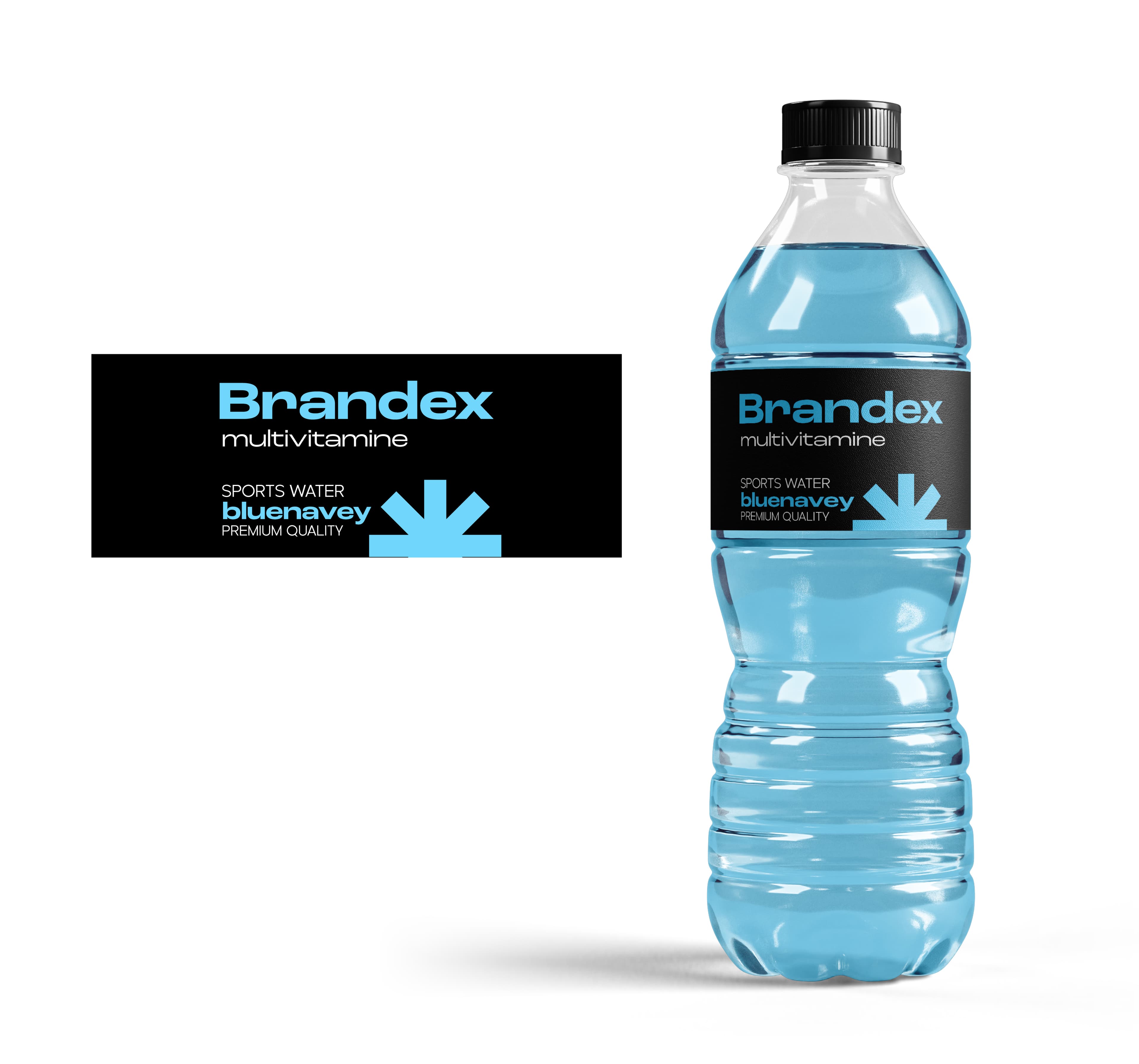 Black and blue sports water bottle packaging design