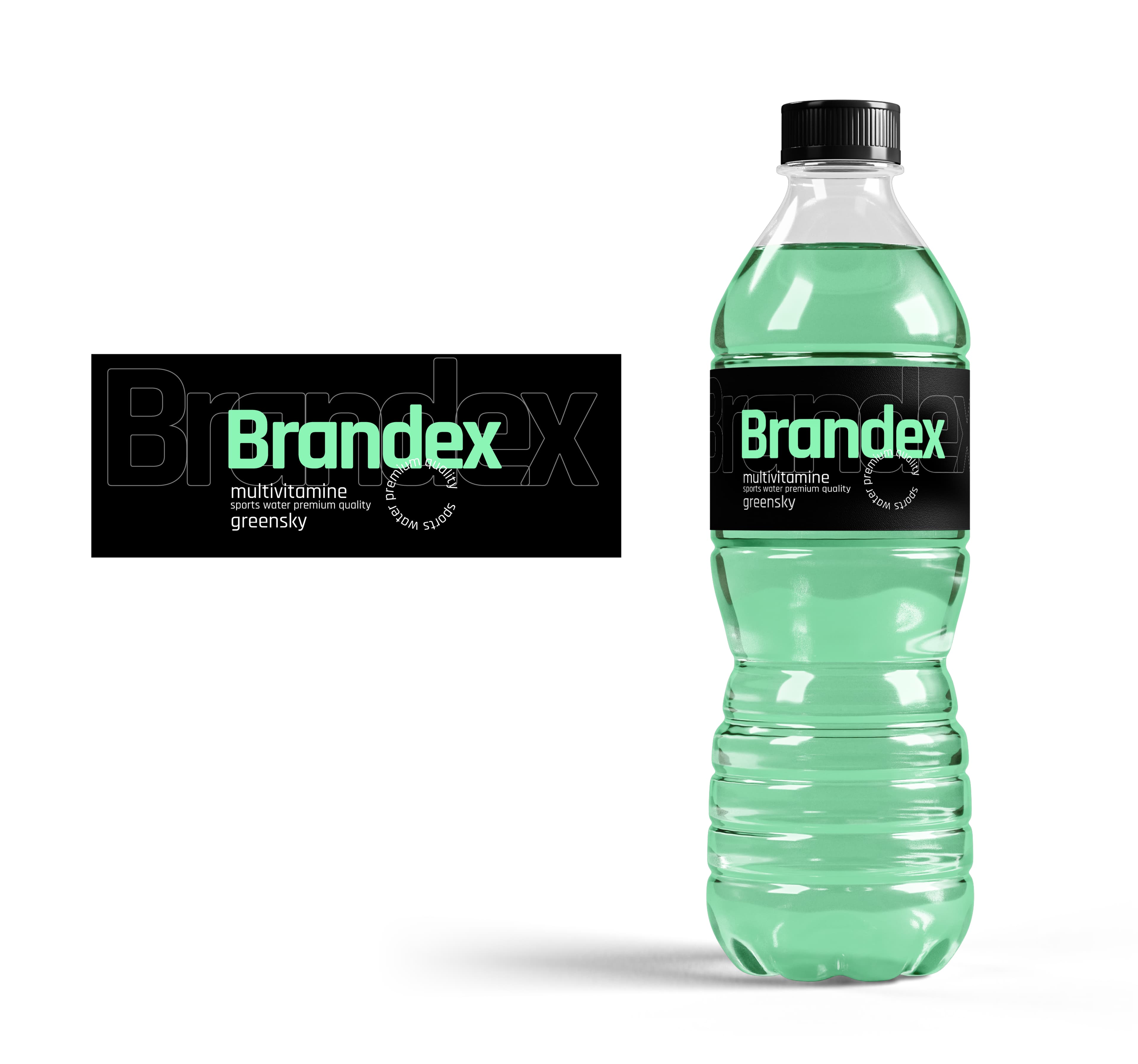 Multivitamin Water Bottle Label Packaging Black Green Sports