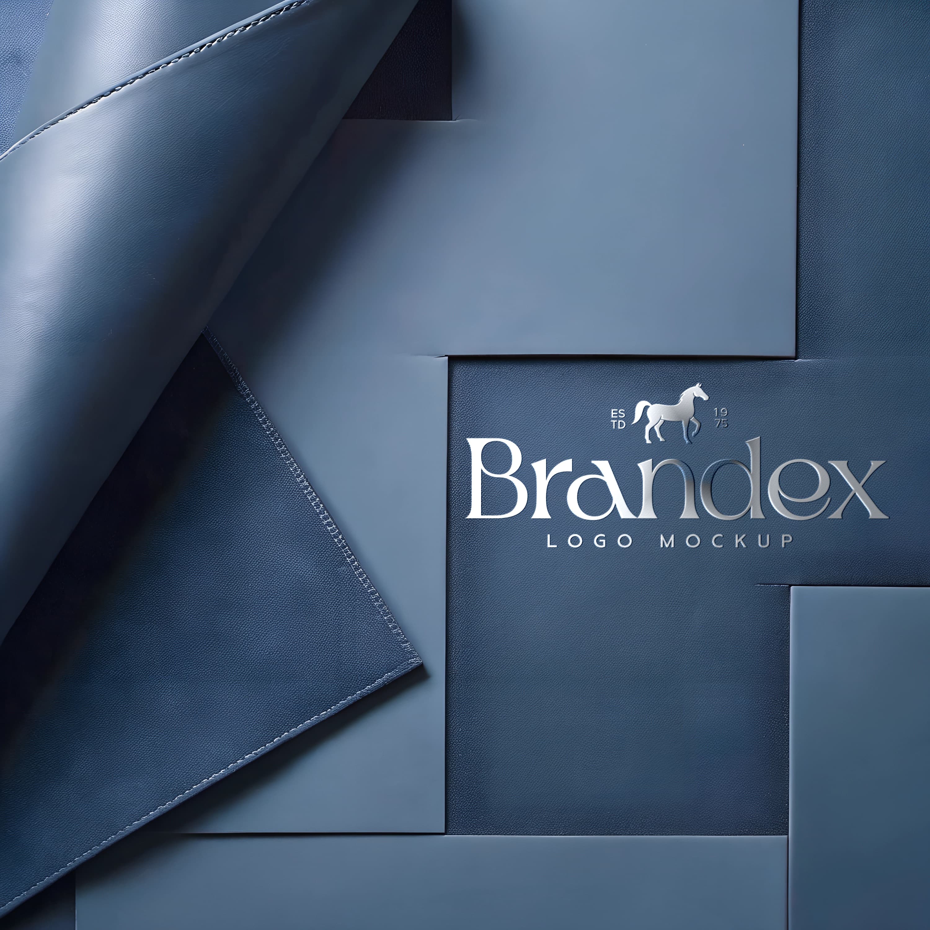 Elegant blue leather logo mockup