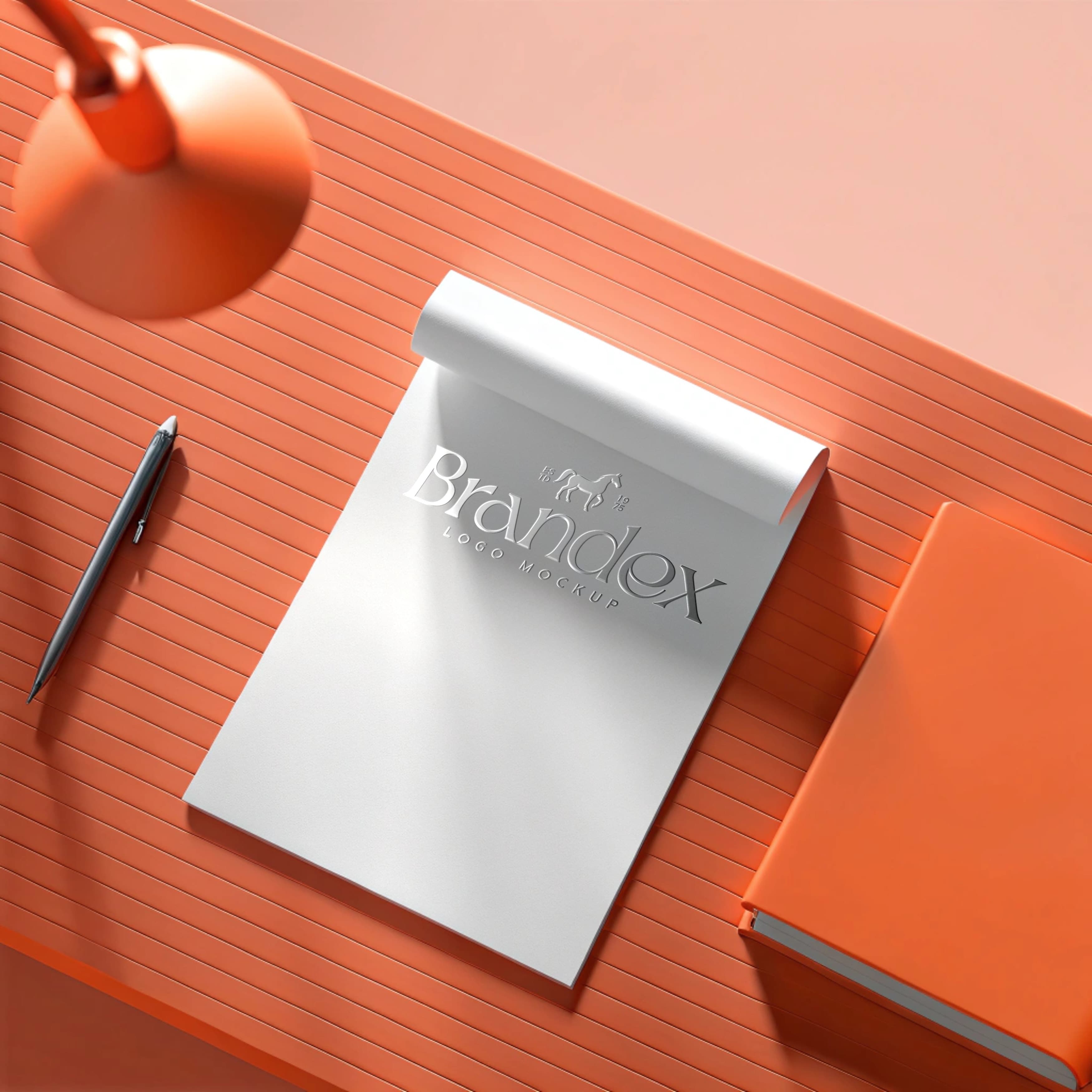 Elegant notepad on orange desk mockup