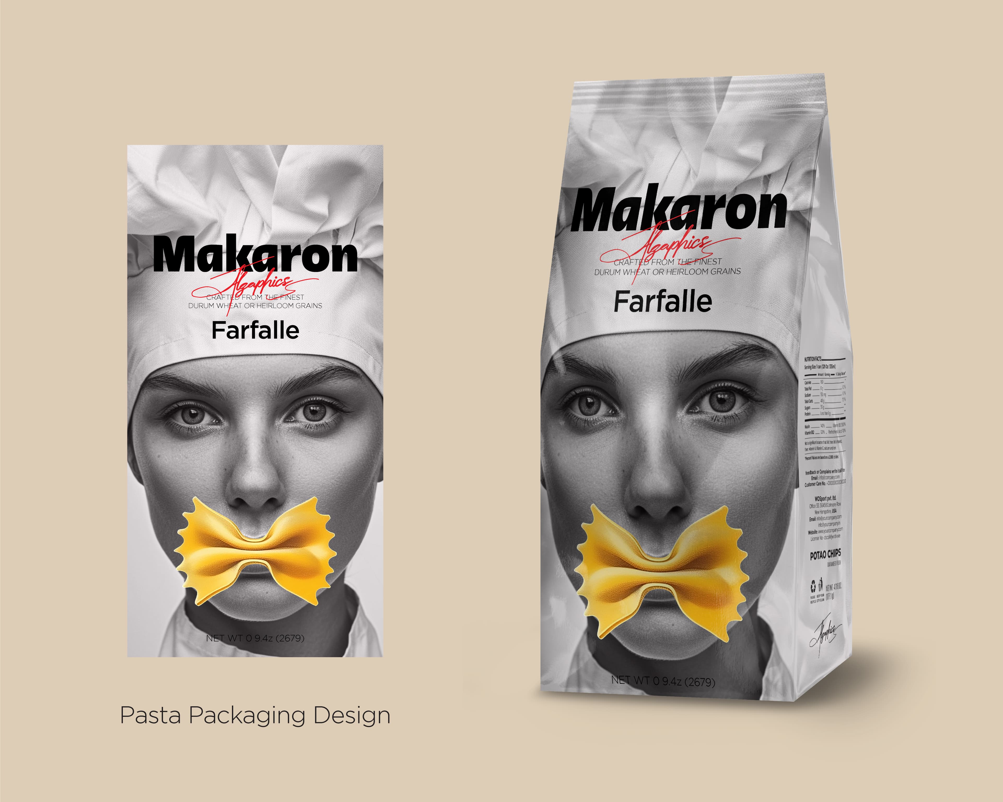 Artistic chef pasta packaging design