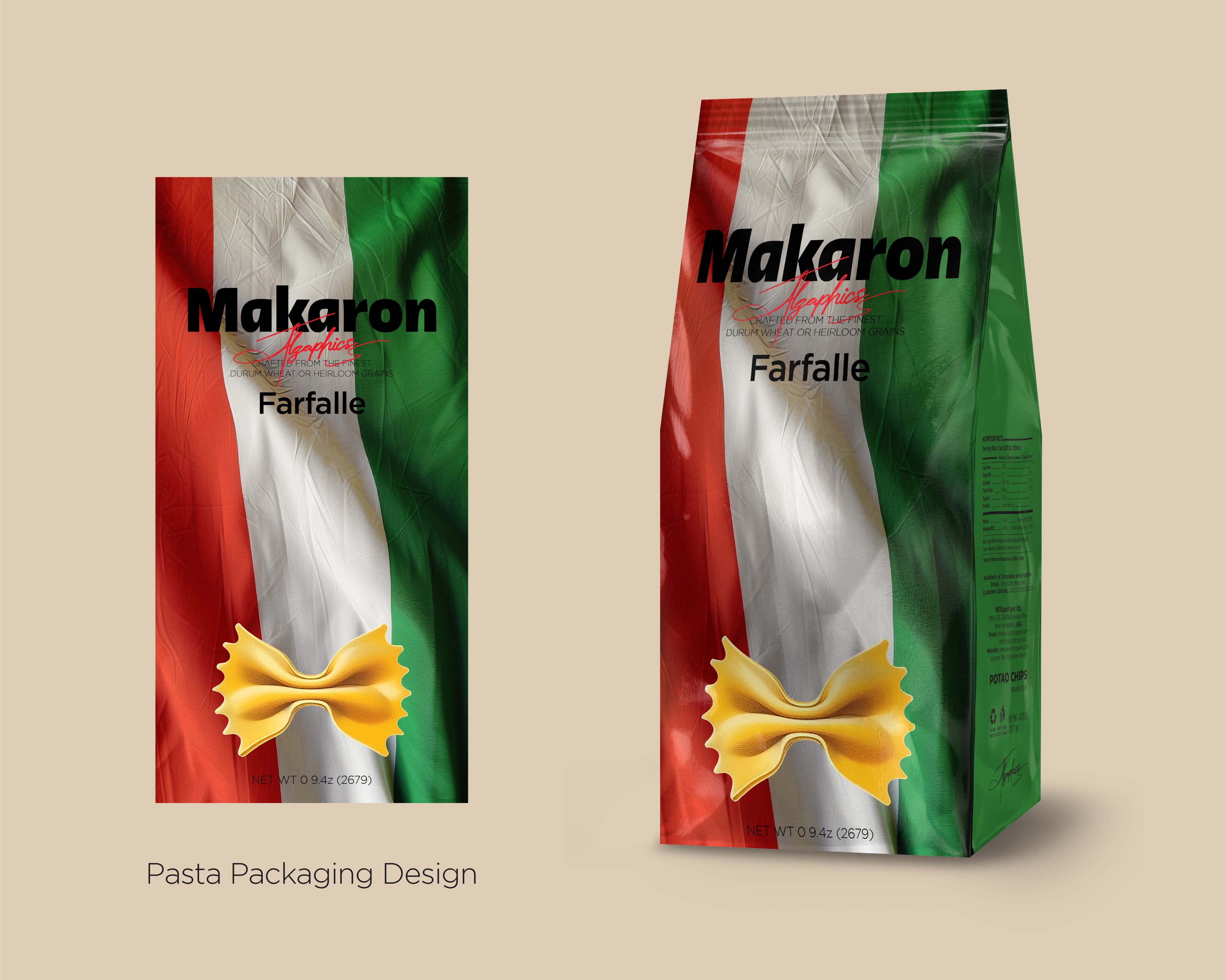 Italian Flag Farfalle Pasta Gourmet Food Packaging Bag