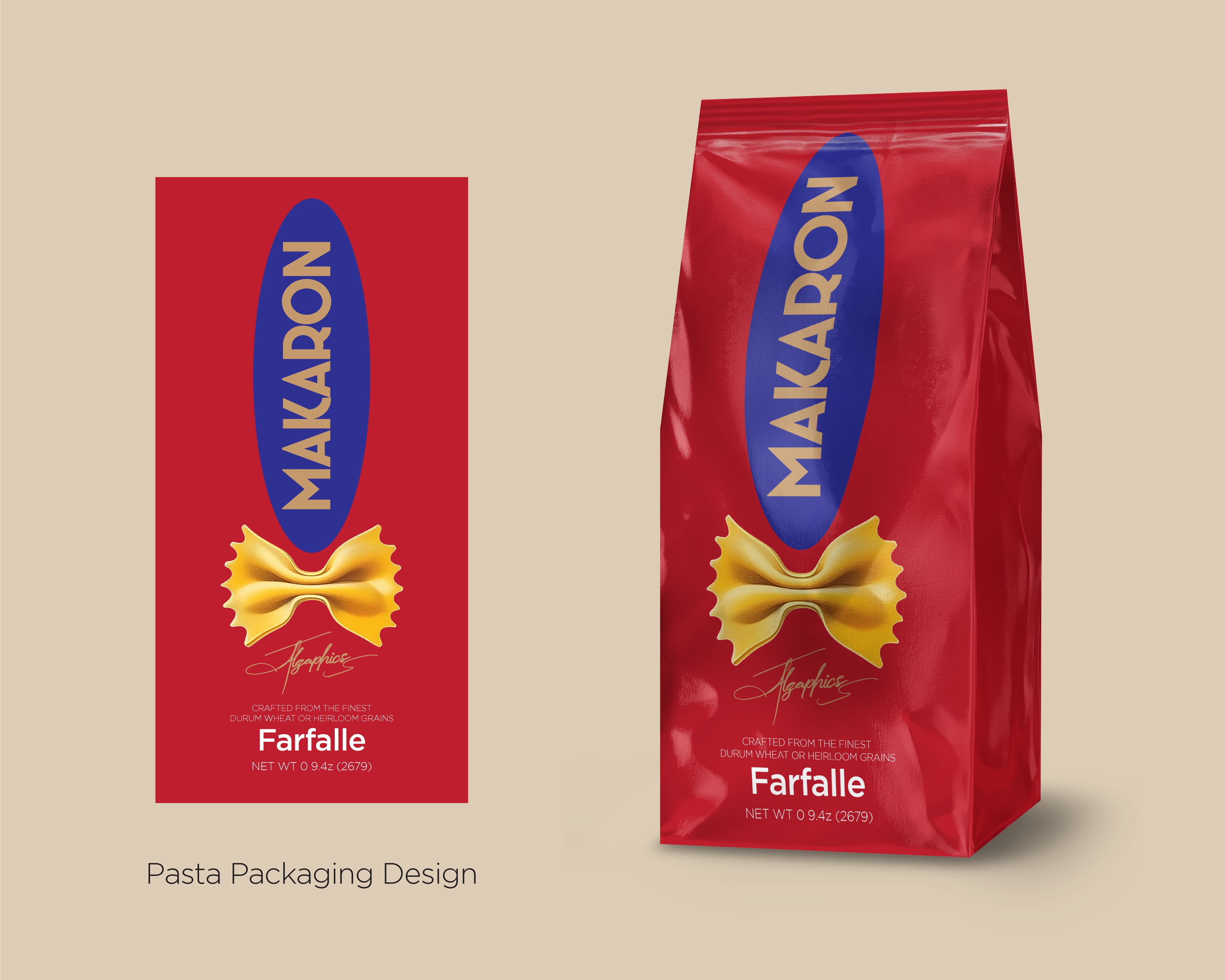 Red Farfalle Pasta Packaging Bag Design